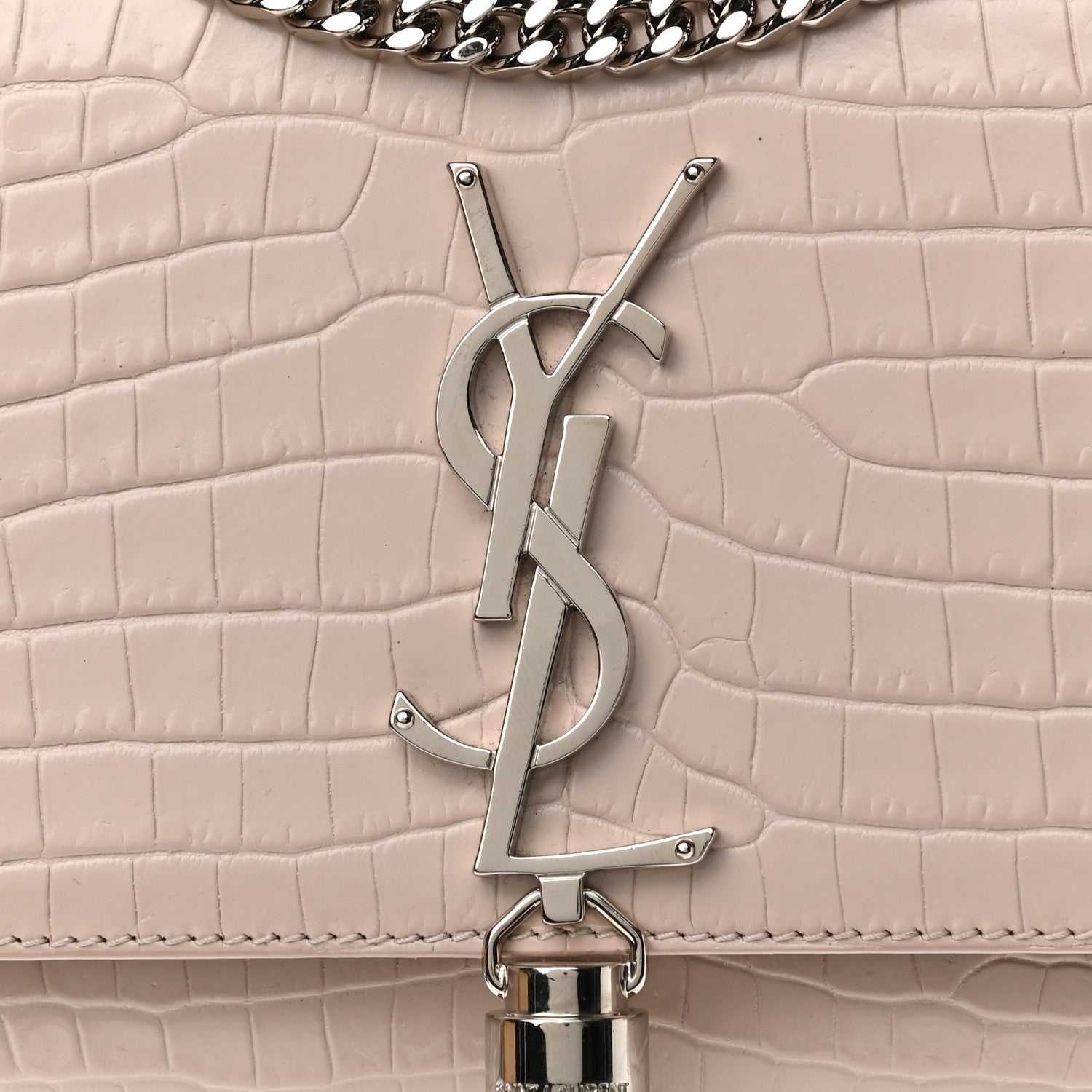 Saint Laurent Calfskin Crocodile Embossed Small Classic Monogram Kate Tassel Satchel Light Pink 8 of 13