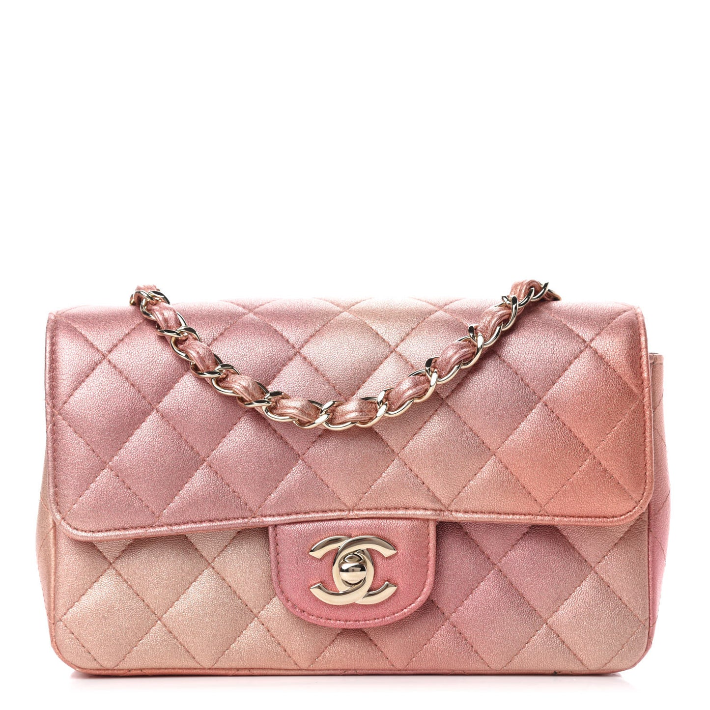 Metallic Lambskin Quilted Ombre Mini Rectangular Flap Pink