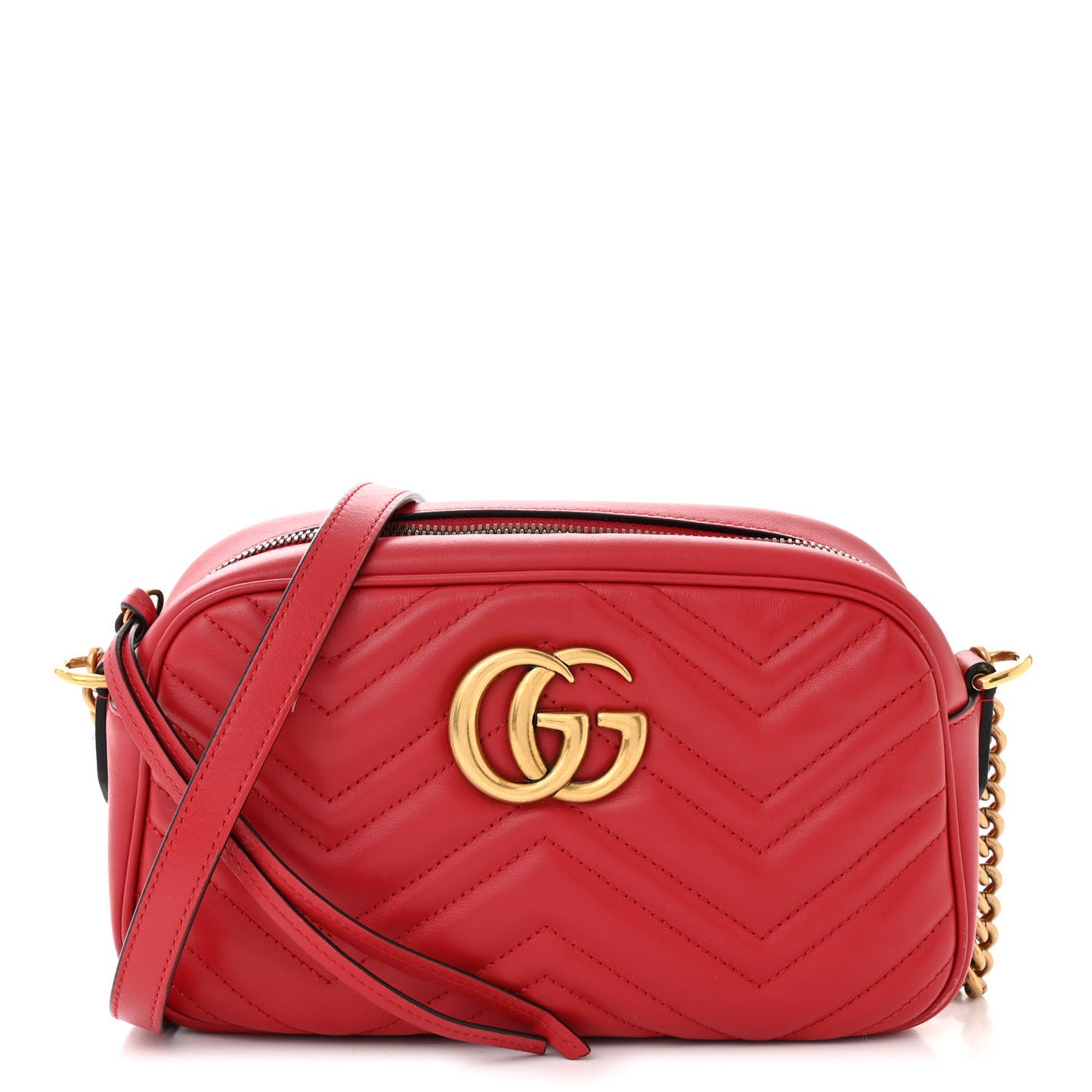 Calfskin Matelasse Small GG Marmont Chain Shoulder Bag Hibiscus Red