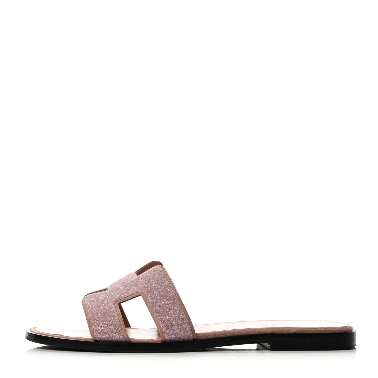 Suede Goatskin Crystal Powder Oran Sandals 37.5 Pale Gold Beige Pink