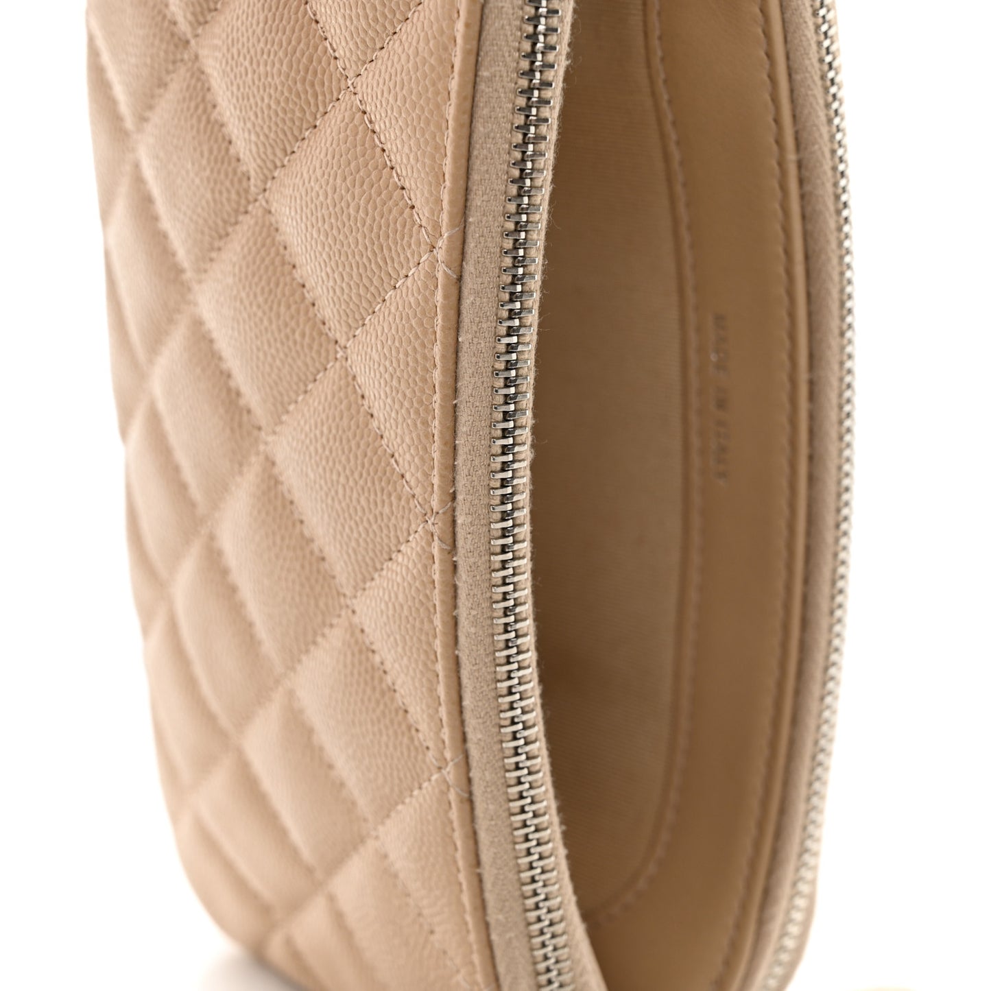 Iridescent Caviar Quilted Small Clutch With Chain Beige