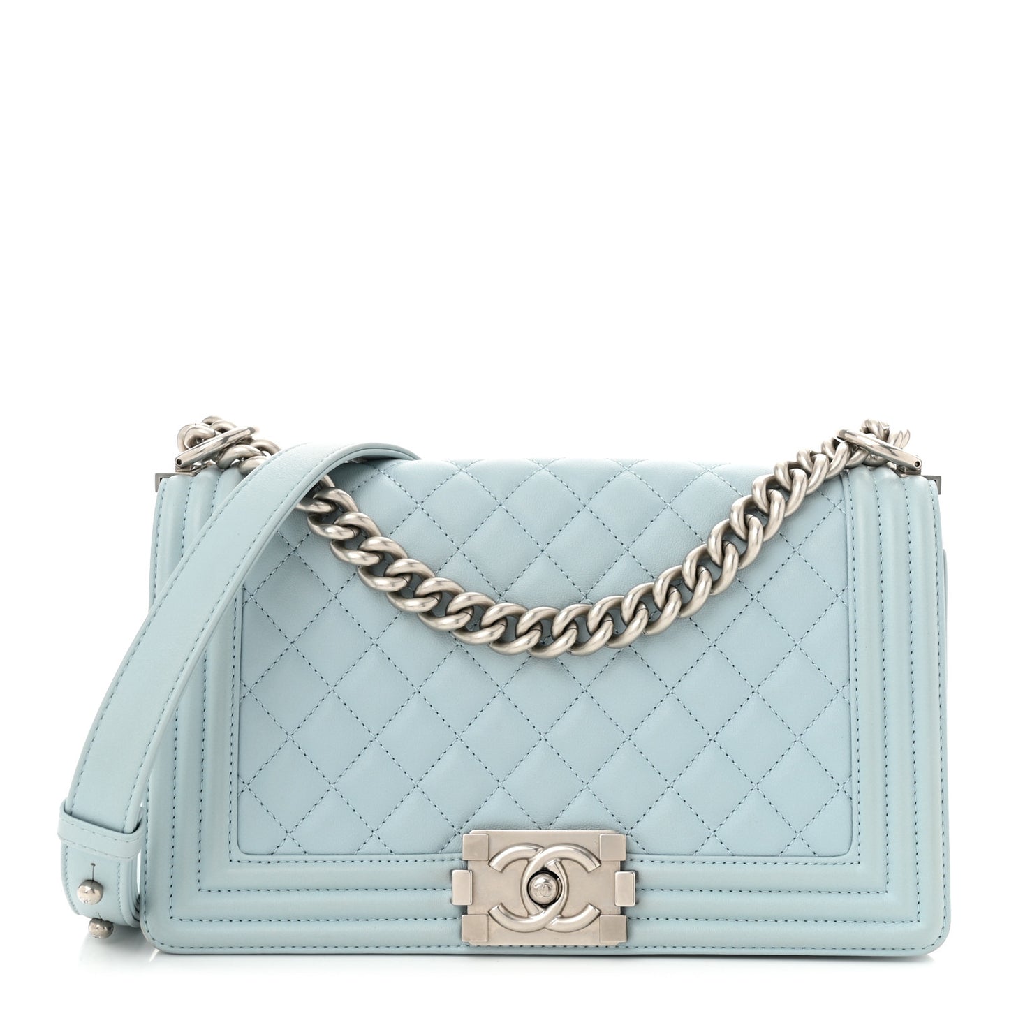 Calfskin Quilted Medium Boy Flap Light Blue