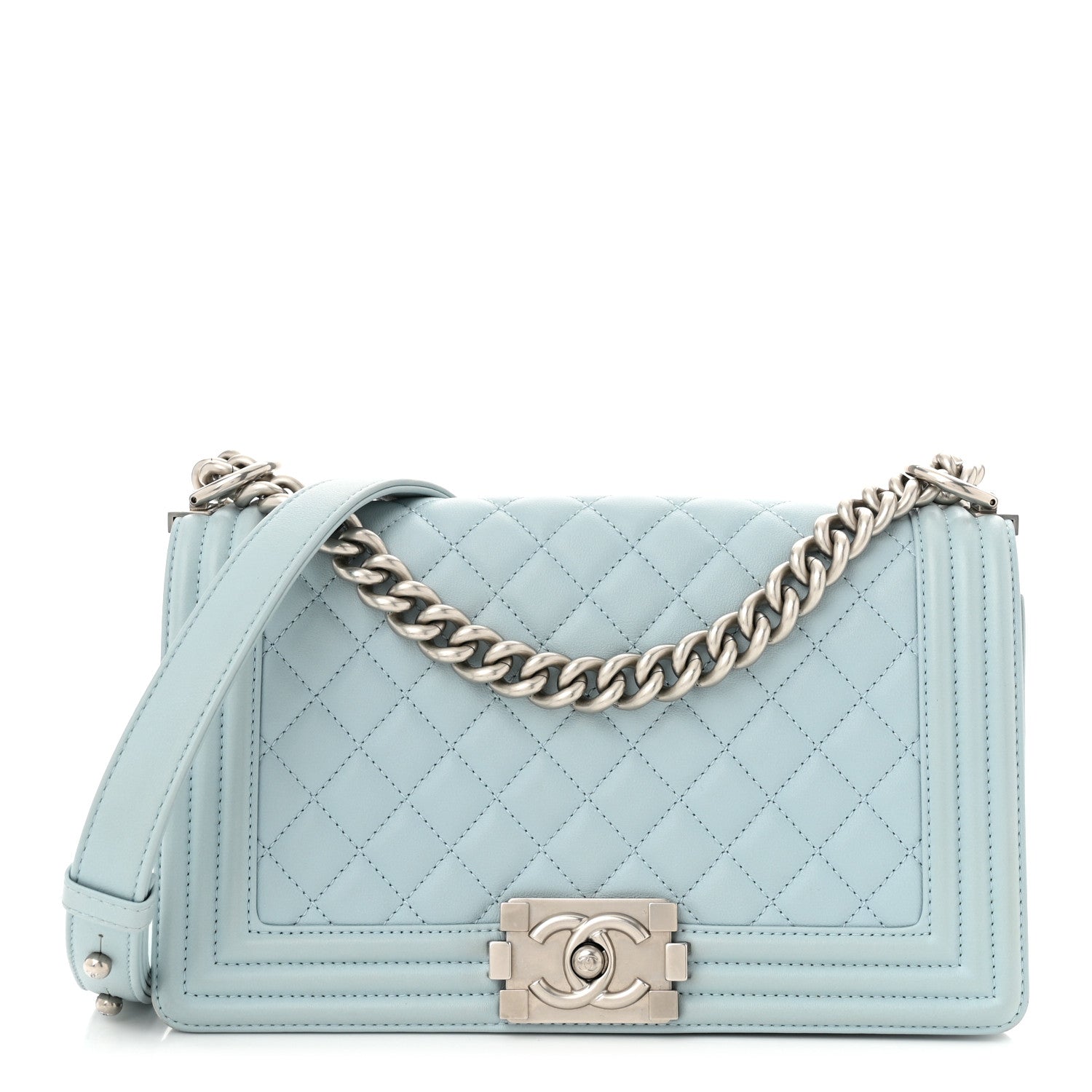 Chanel Calfskin Quilted Medium Boy Flap Light Blue 1 of 12