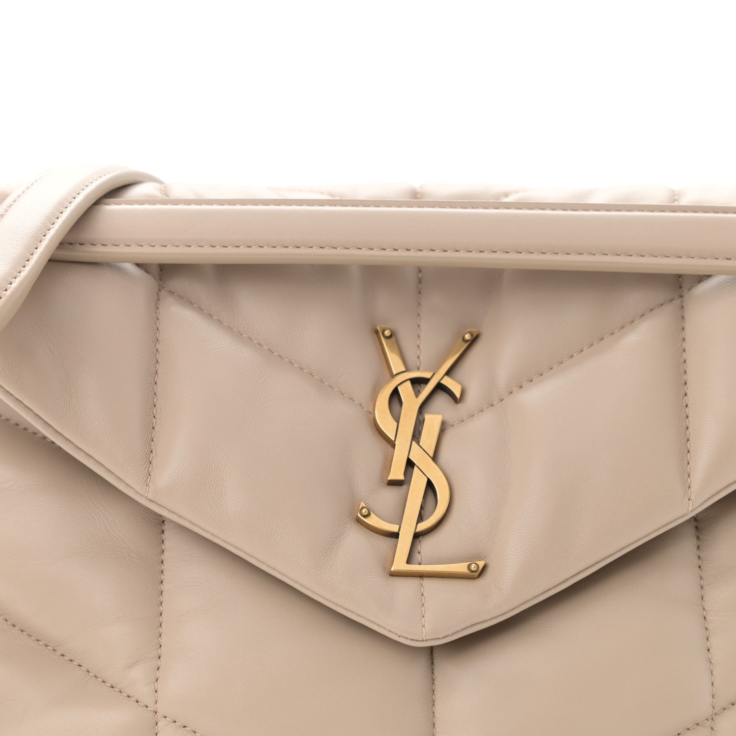 Lambskin Quilted Small Loulou Puffer Monogram Chain Satchel Dark Beige