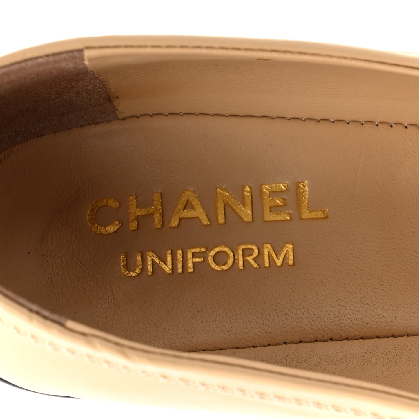 Lambskin Cap Toe CC Uniform Ballerina Flats 38 Beige Black