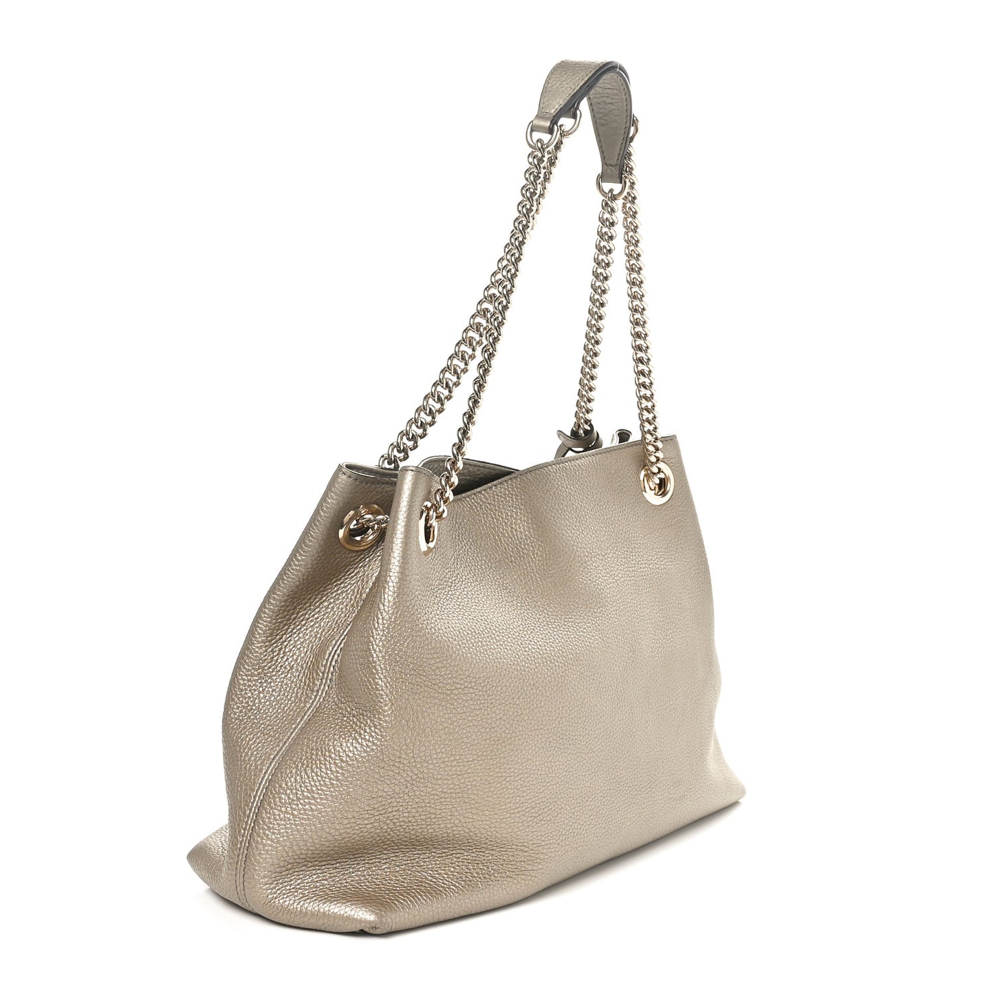 Metallic Pebbled Calfskin Medium Soho Chain Shoulder Bag Golden Beige