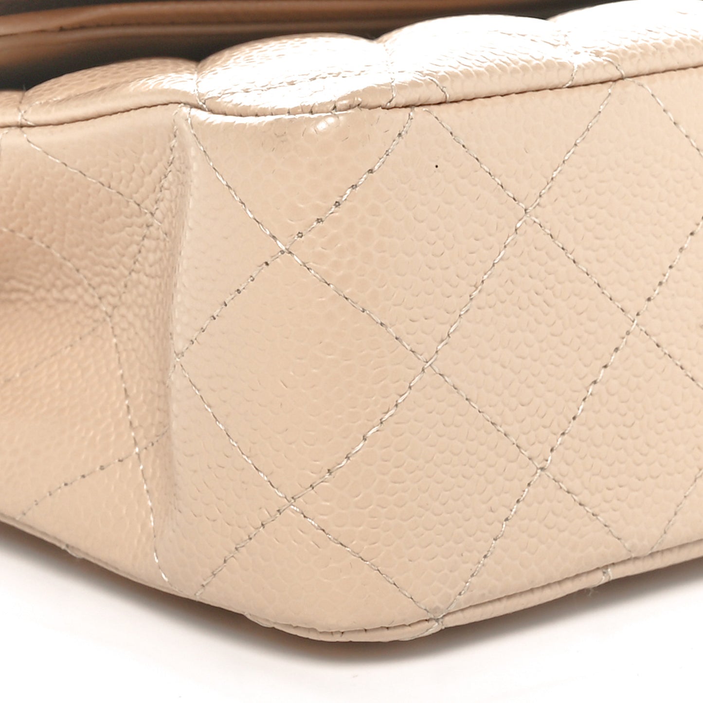 Caviar Quilted Medium Double Flap Beige