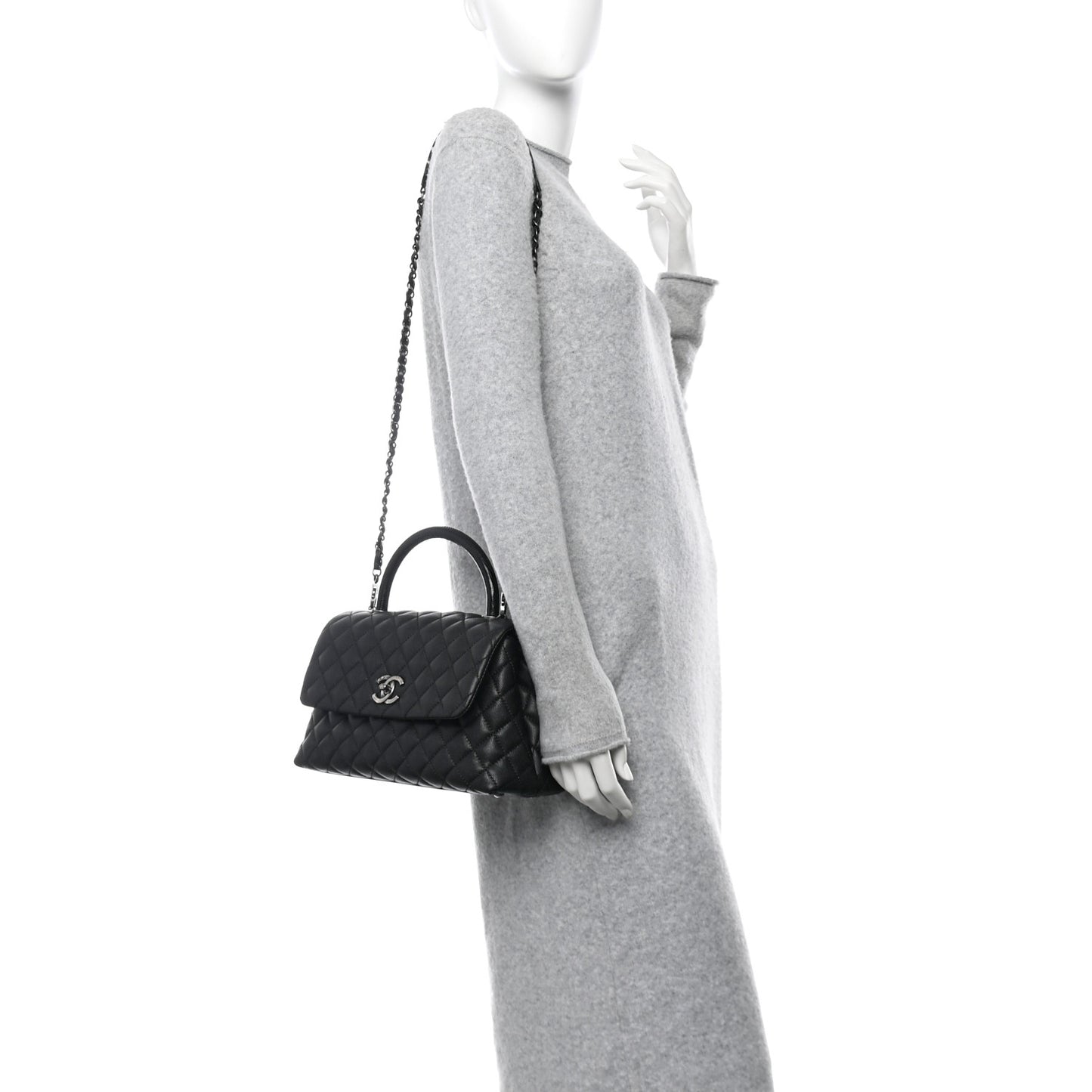 Caviar Lizard Embossed Quilted Small Coco Handle Flap Black