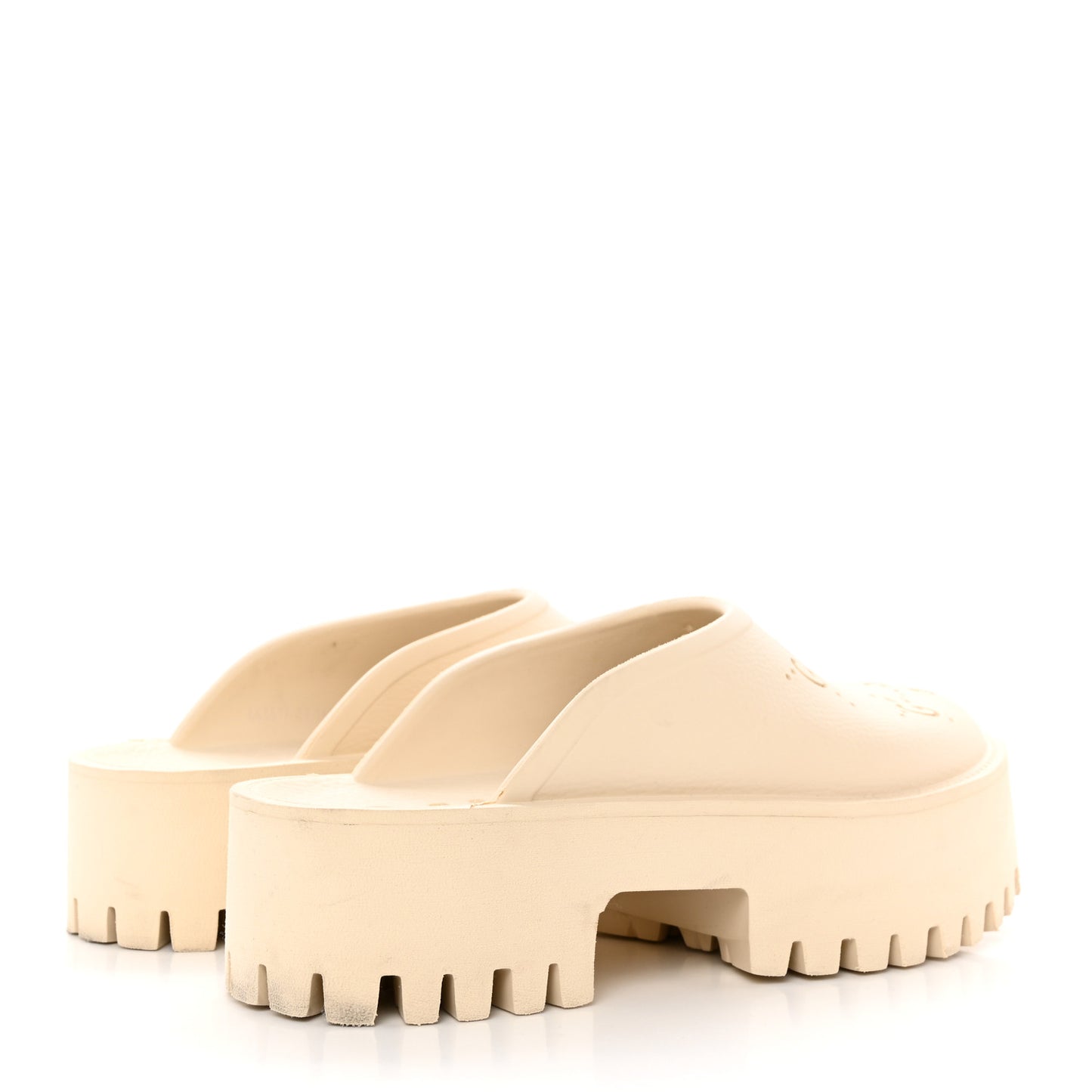 Rubber GG Monogram Perforated Elea Platform 55mm Lug Sole Sandals 39 Mystic White