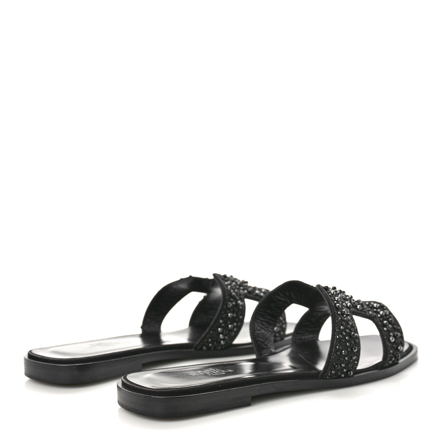 Hermes Suede Beaded Oran Sandals 37 Black 3 of 9