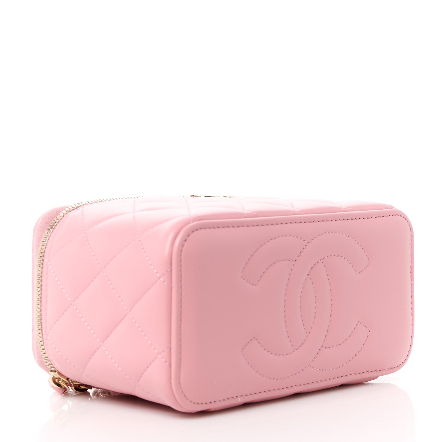 Lambskin Quilted Small Top Handle Vanity Case With Chain Light Pink Light Pink