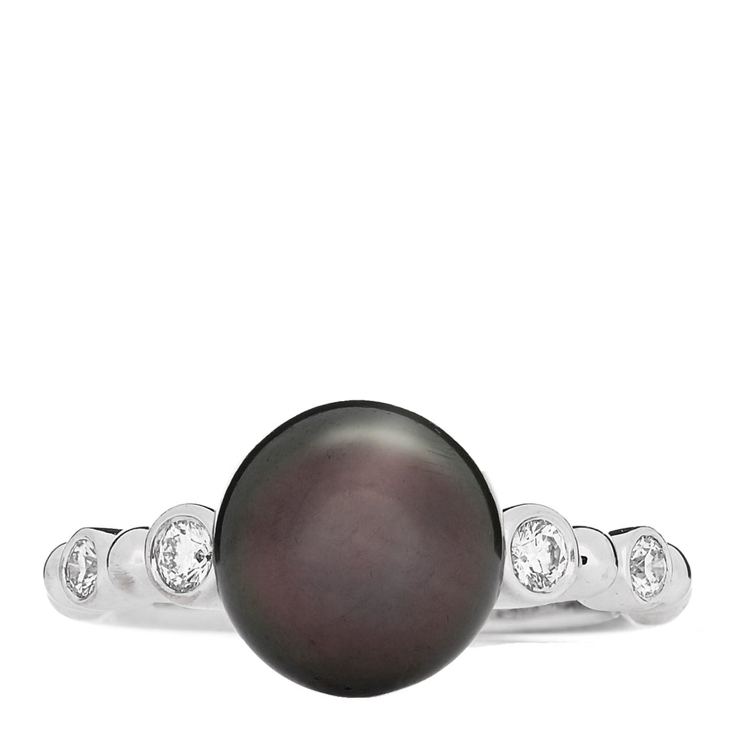 18K White Gold Diamond Black South Sea Cultured Pearl 9-9.5mm Ring 49 5