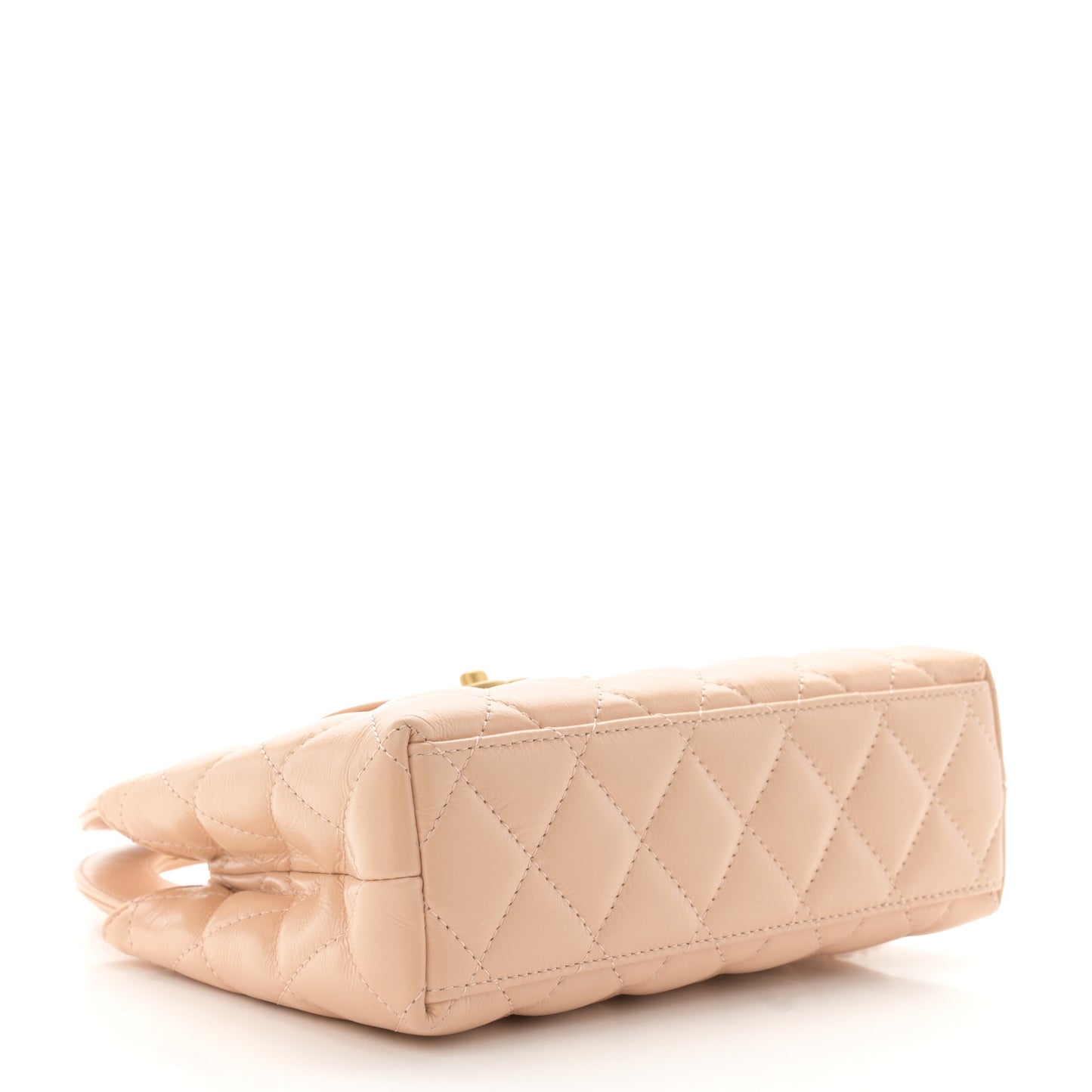 Shiny Aged Calfskin Quilted Nano Kelly Shopper Beige