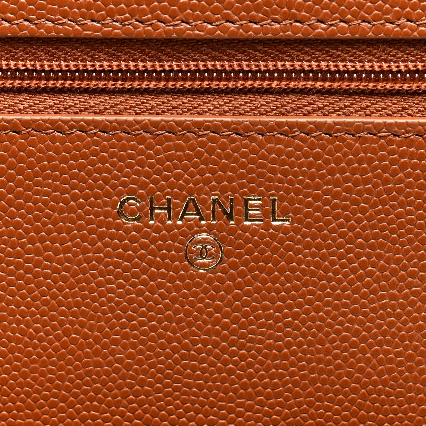 Shiny Caviar Quilted Strass Wallet On Chain WOC Light Brown