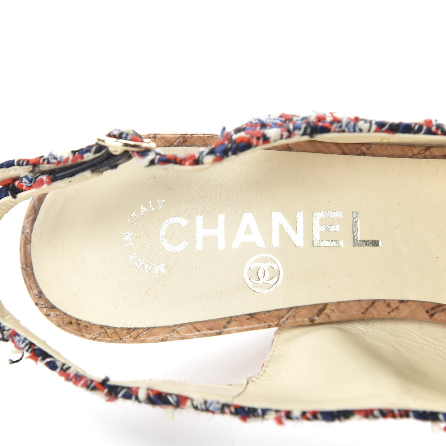 Tweed Crystal Cork CC Slingback Pumps 37.5 Multicolor