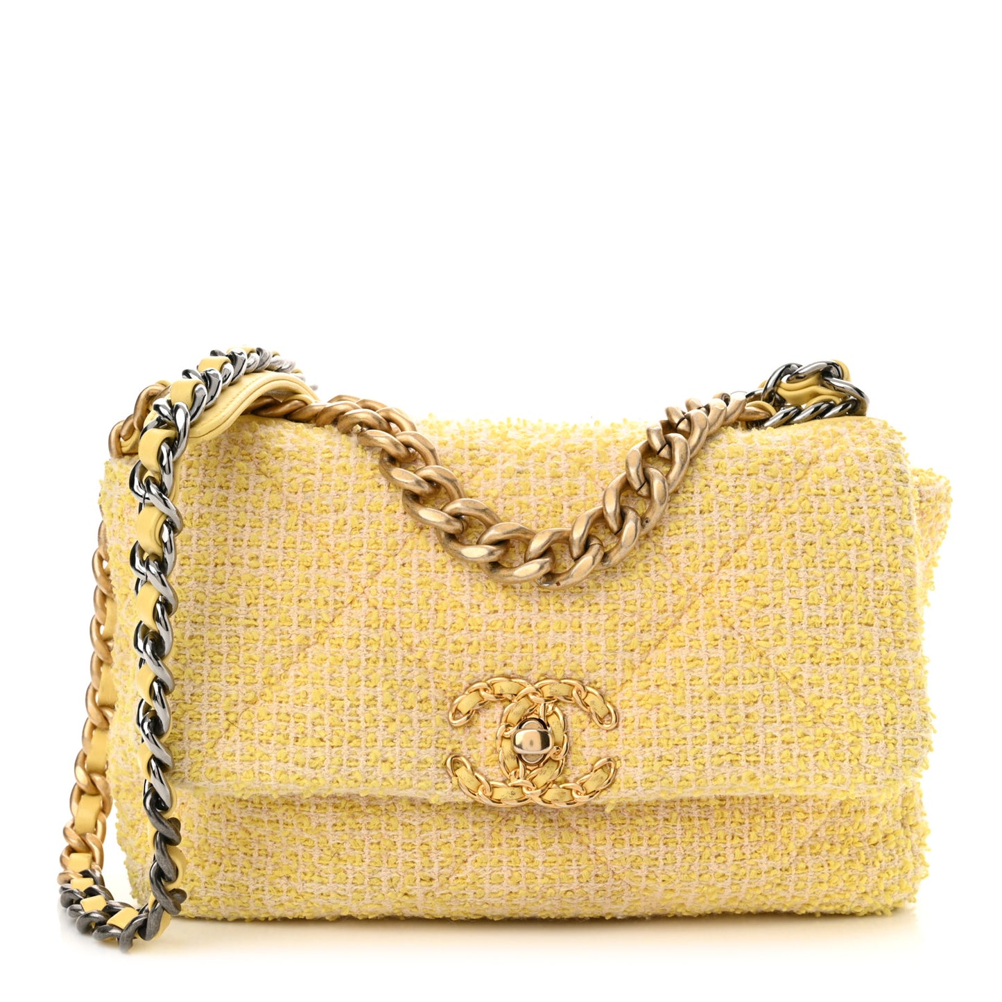 Tweed Quilted Medium Chanel 19 Flap Yellow