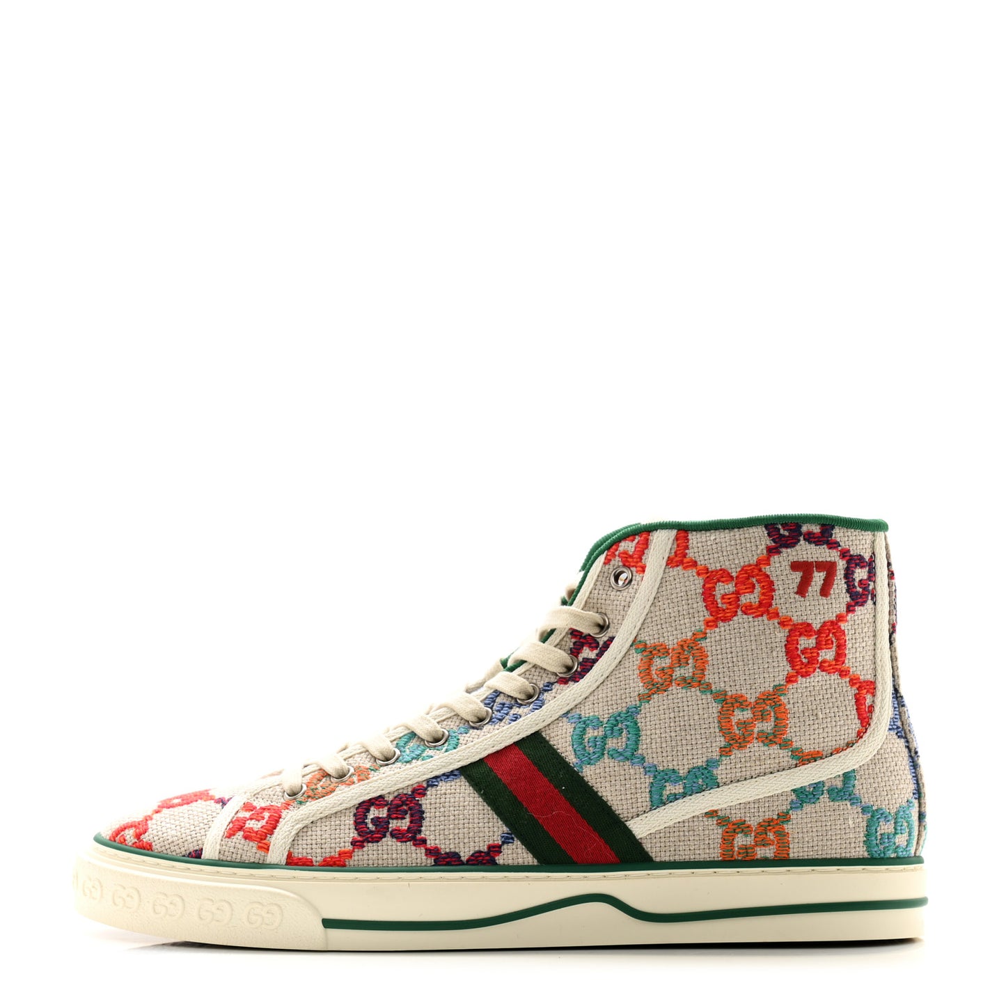 Linen Psychedelic Mini GG Monogram Mens 1977 Tennis High Top Sneakers 10 Multicolor Mystic White
