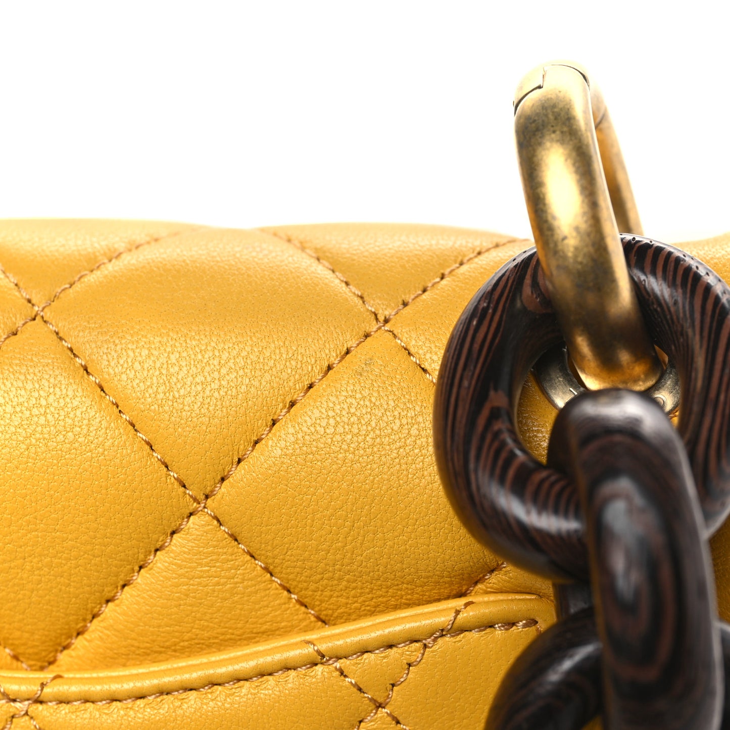 Lambskin Wenge Quilted Mini Fashion Wood Square Flap Yellow
