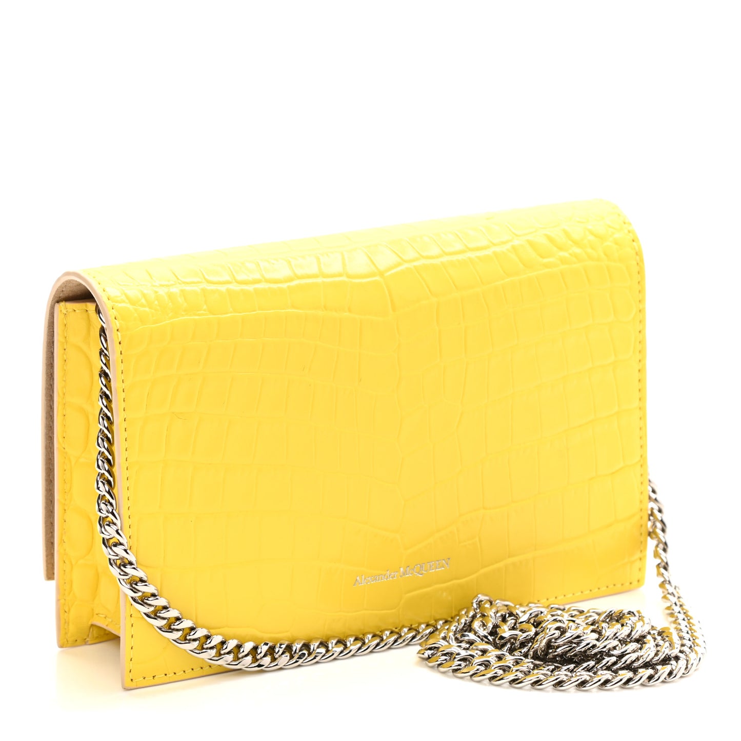 Calfskin Crocodile Embossed Skull Mini Crossbody Bag Yellow