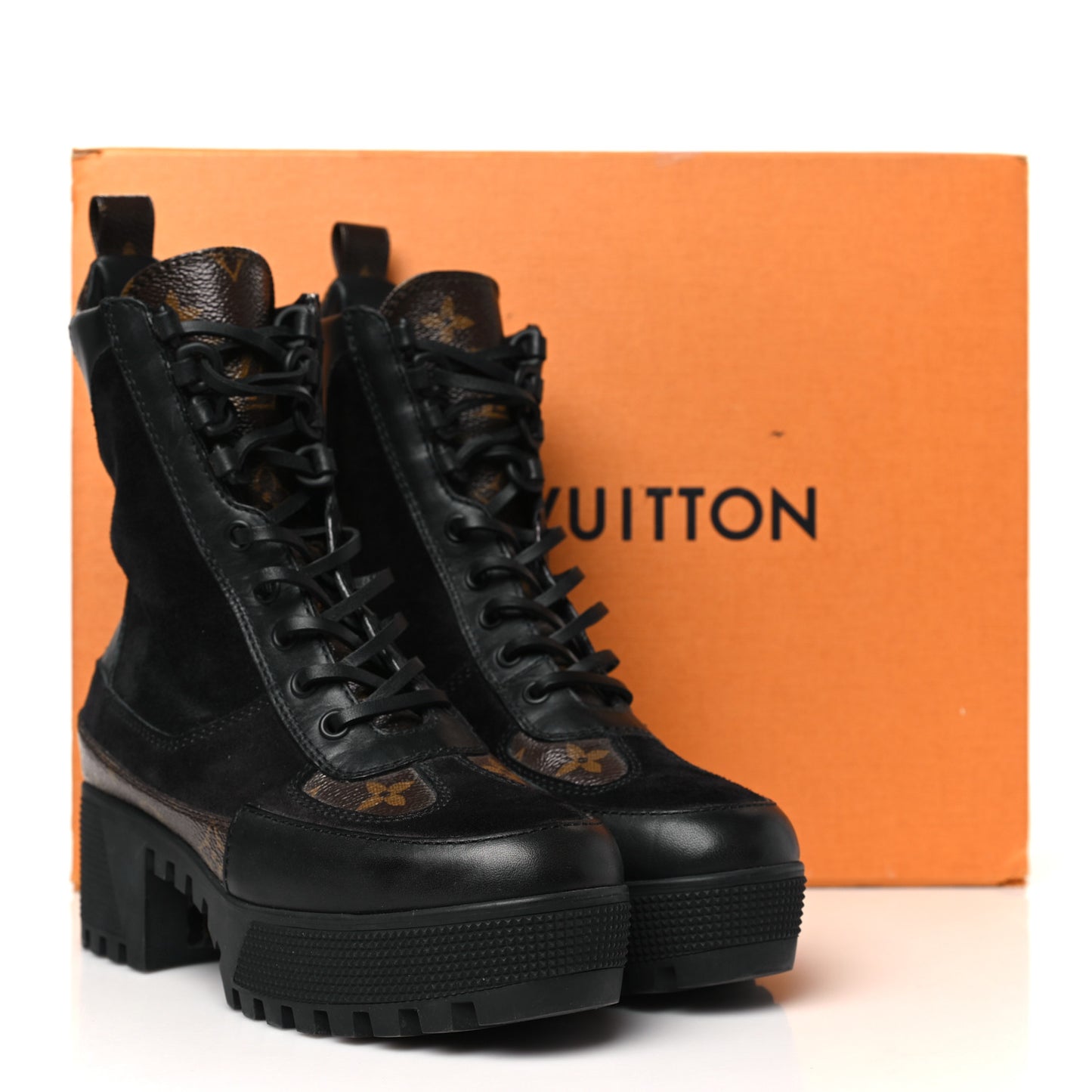 Suede Calfskin Monogram Laureate Platform Desert Boots 35 Black