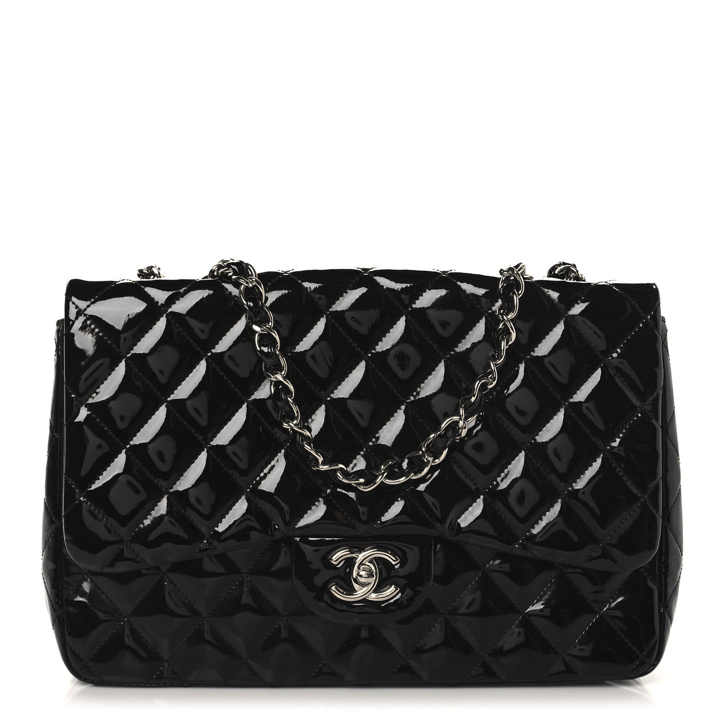 Patent Quilted Jumbo Single Flap Black