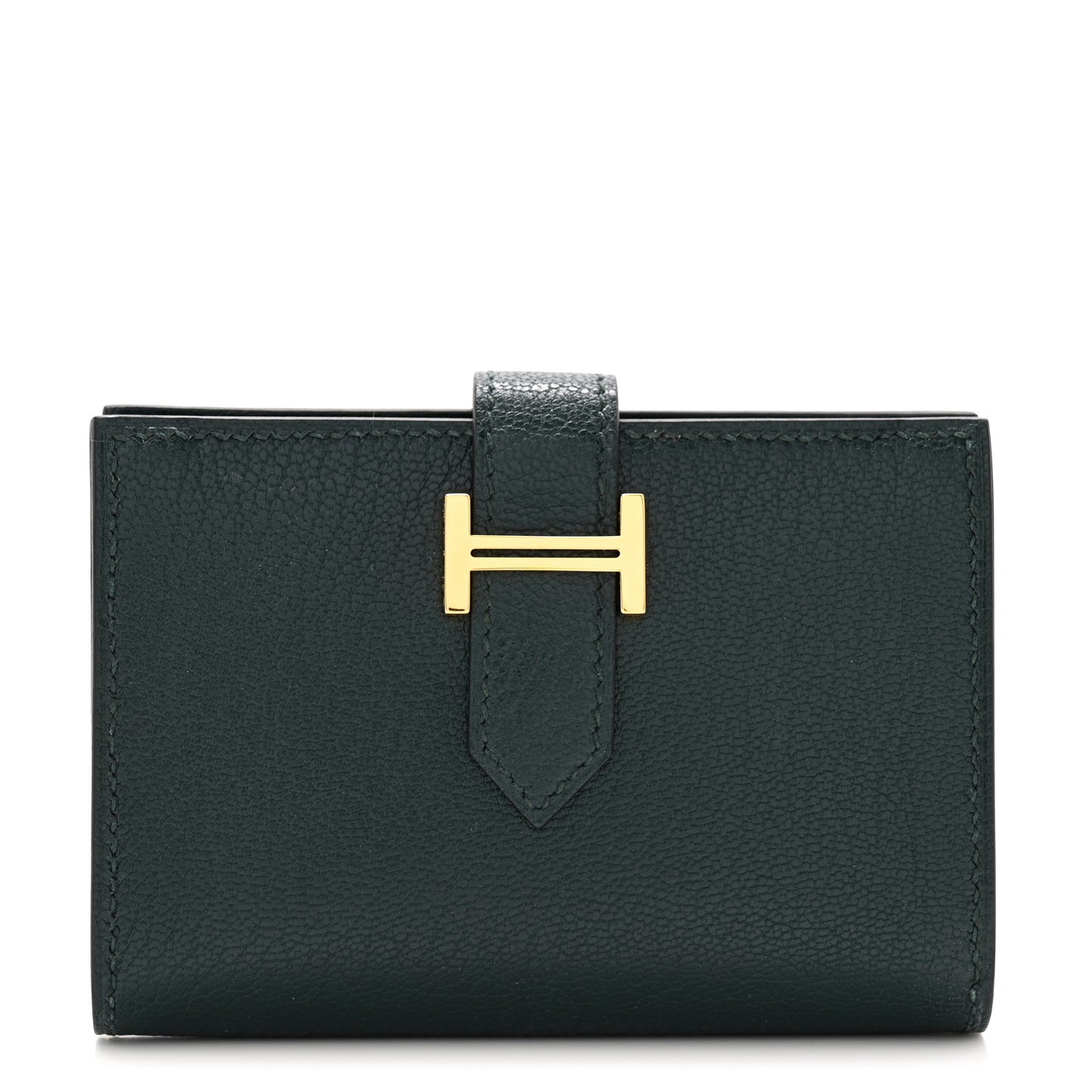 Chevre Mysore Bearn Card Holder Wallet Vert Cypress