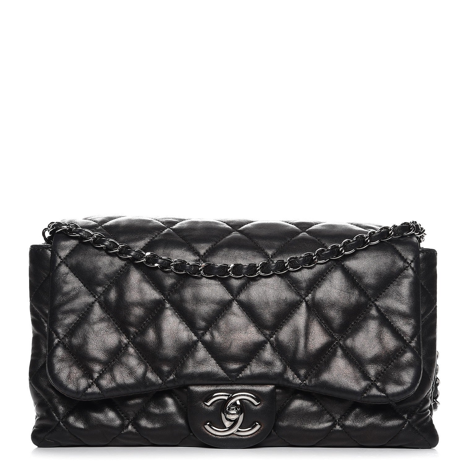 Chanel Lambskin Quilted 3 Accordion Flap Bag Black 222166
