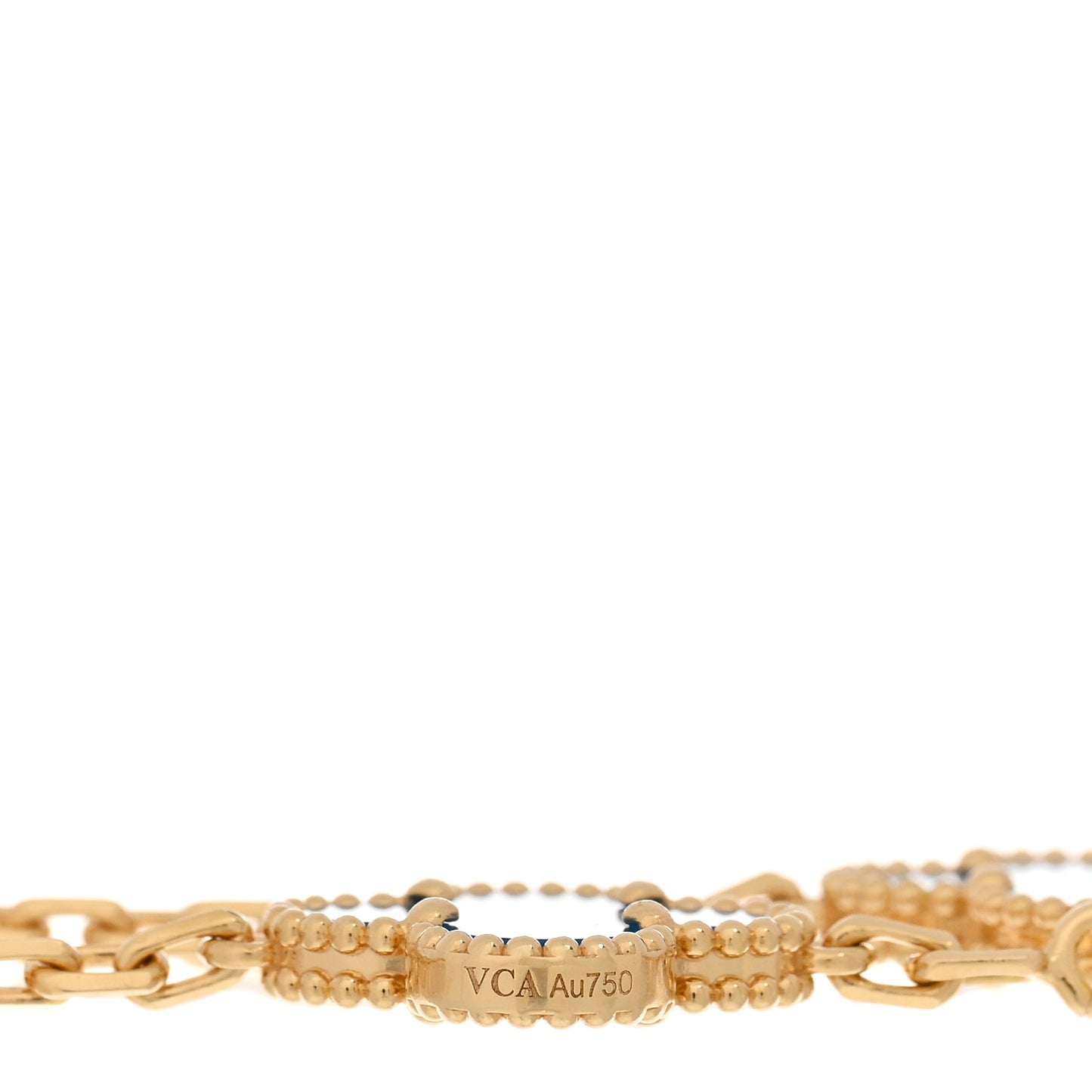 18K Yellow Gold Blue Agate 5 Motifs Vintage Alhambra Bracelet