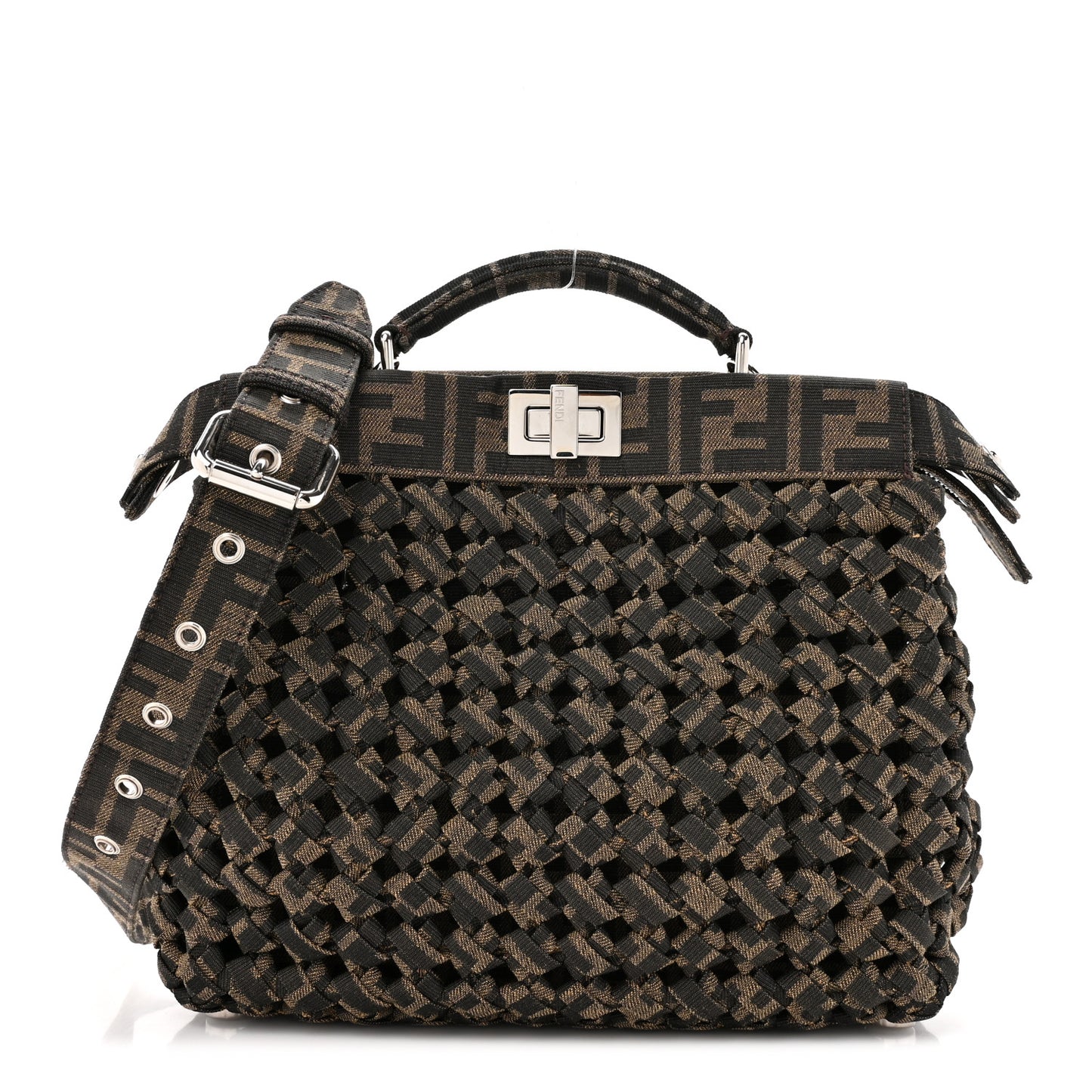 Fabric Jacquard FF 1974 Woven Knotted Mini Peekaboo I SEE U Satchel Tobacco Moro