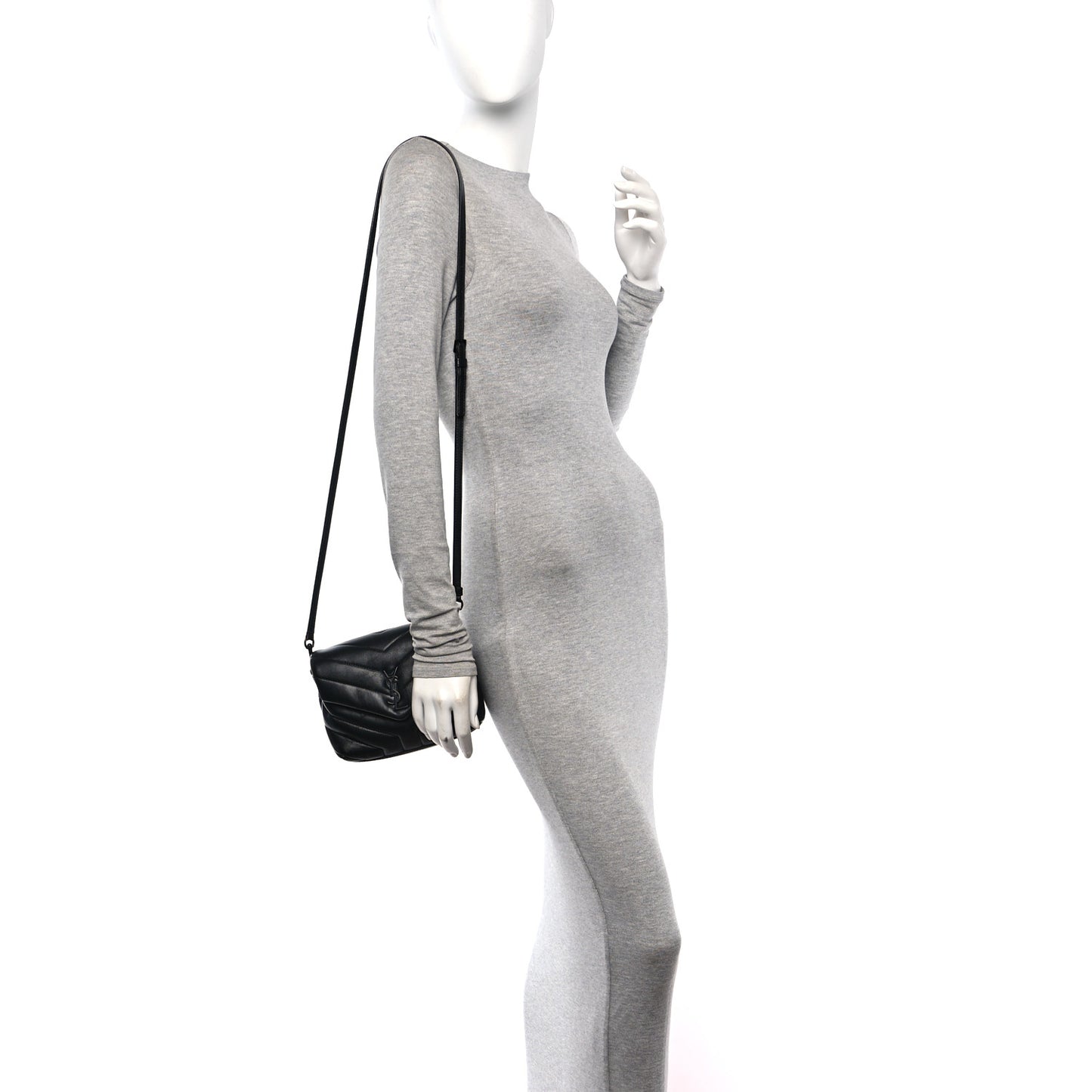 Calfskin Y Quilted Monogram Monochrome Toy Loulou Crossbody Bag Black