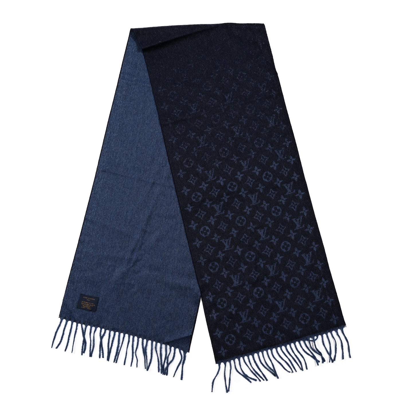 Cashmere Wool Monogram Gradient Scarf Navy