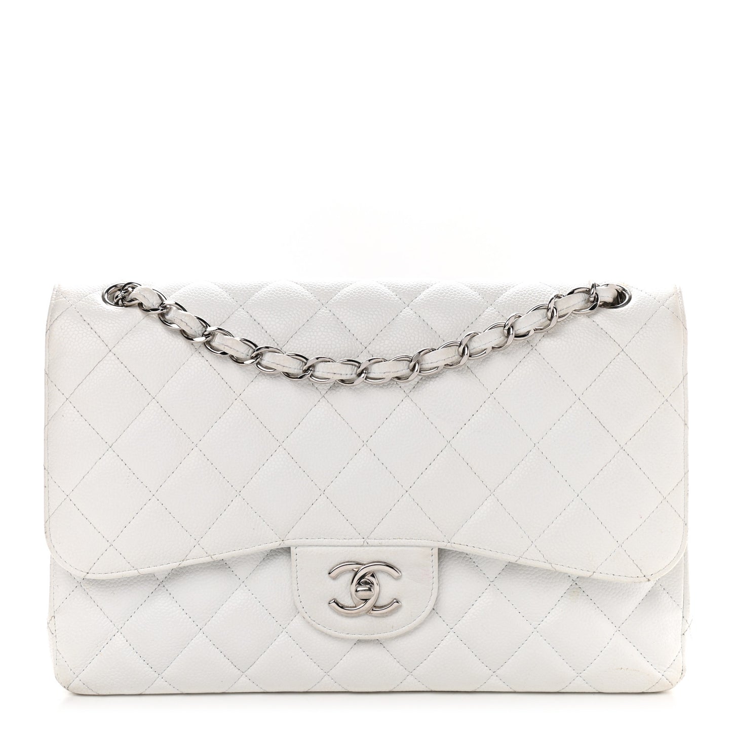 Caviar Quilted Jumbo Double Flap White