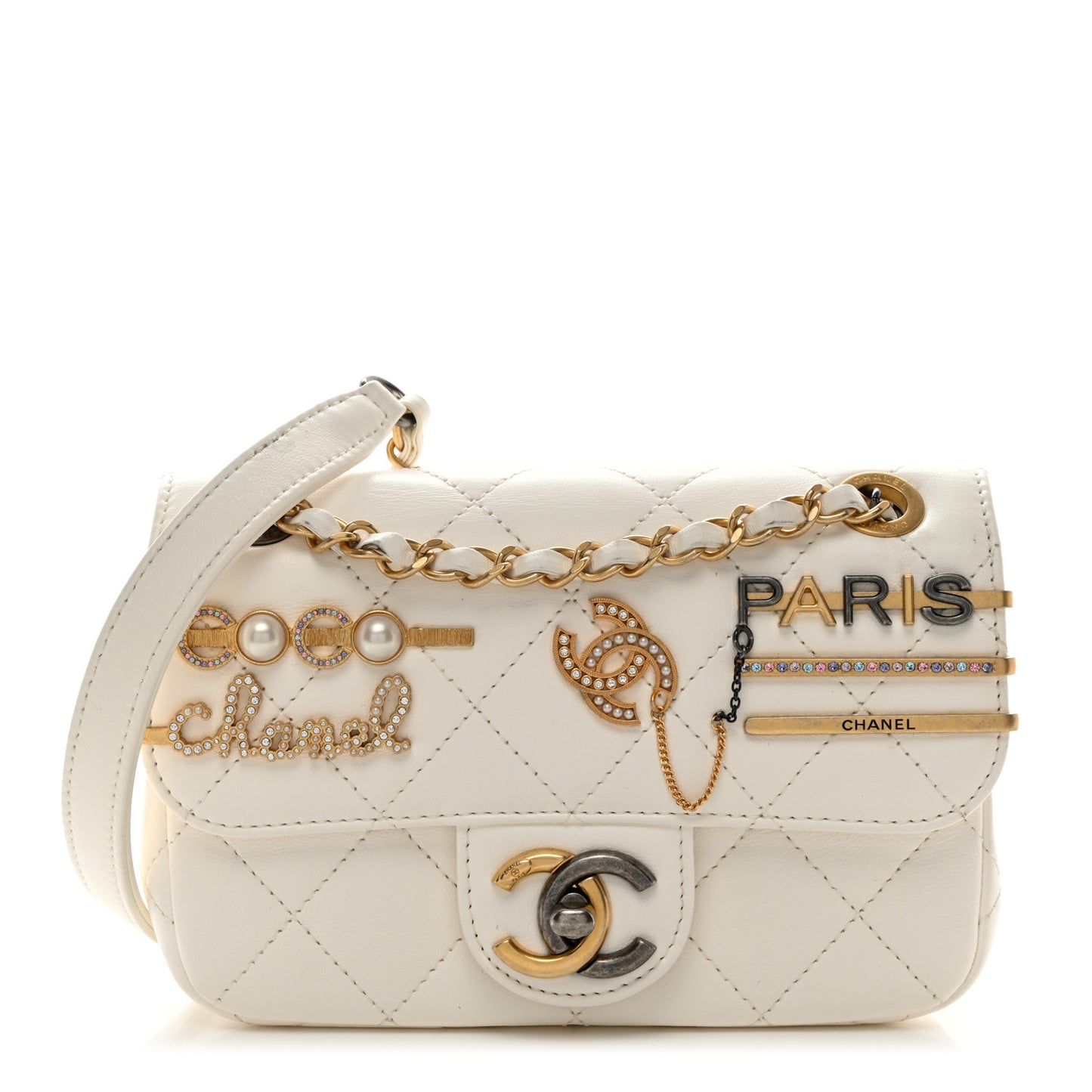 Lambskin Quilted Mini Coco Clips Flap White