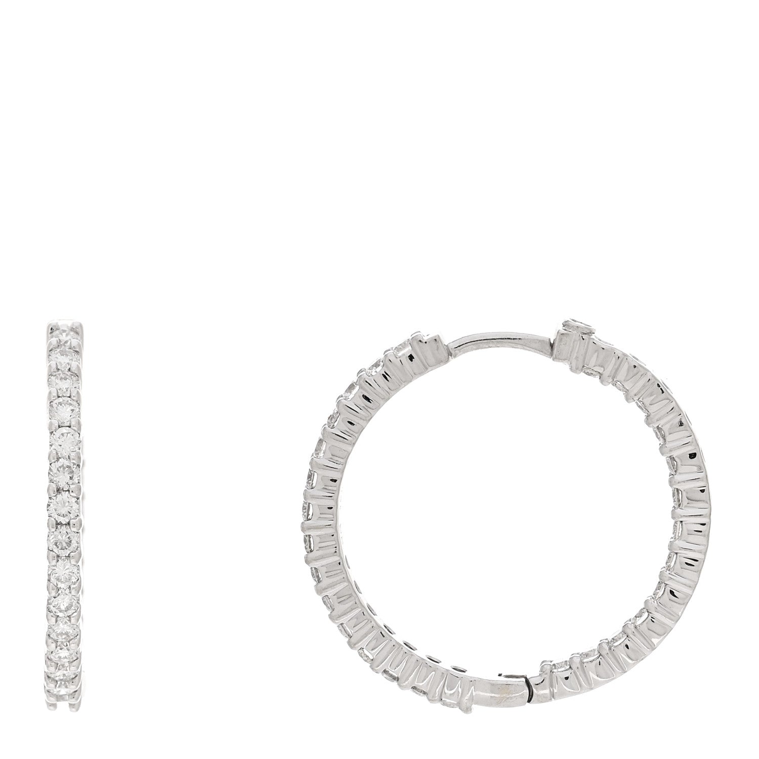 Roberto Coin 18K White Gold Diamond 1.50ctw Small Inside Outside Hoop Earrings 1 of 4