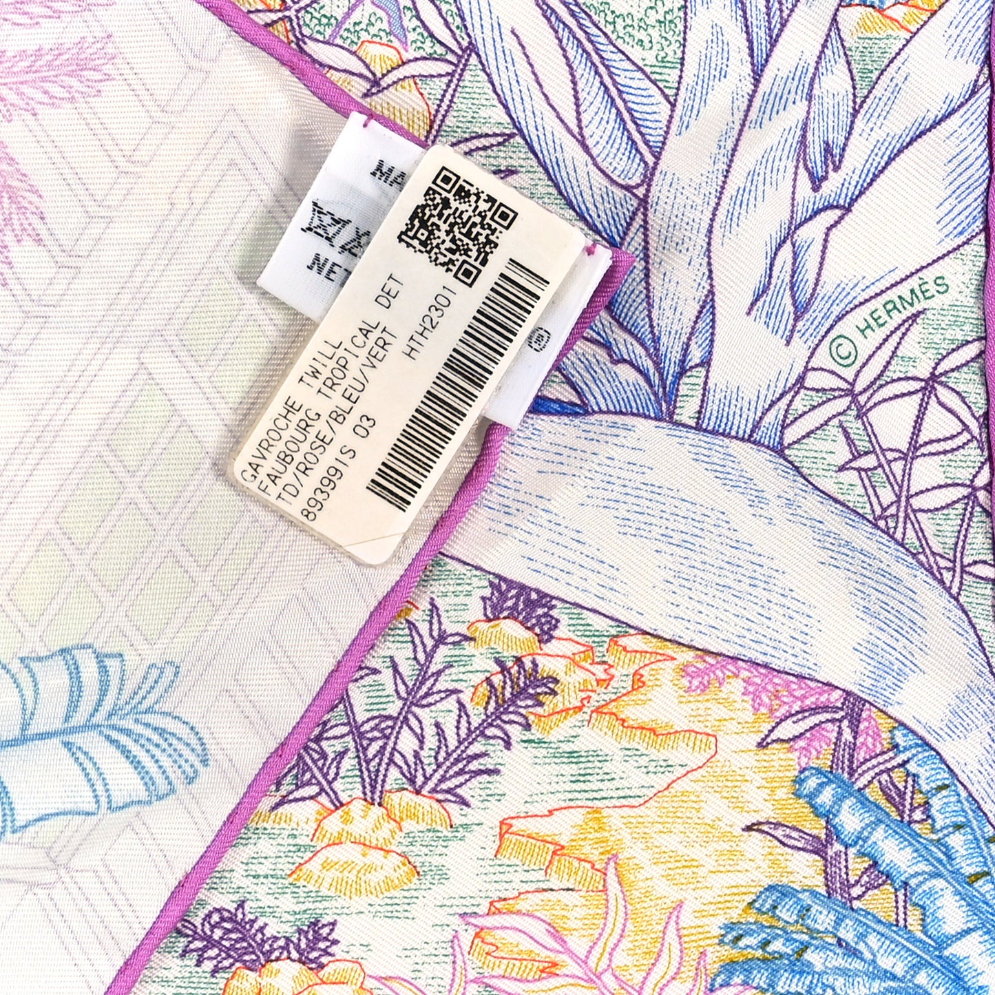 Silk Twill Faubourg Tropical Square 45 Rose Bleu Vert