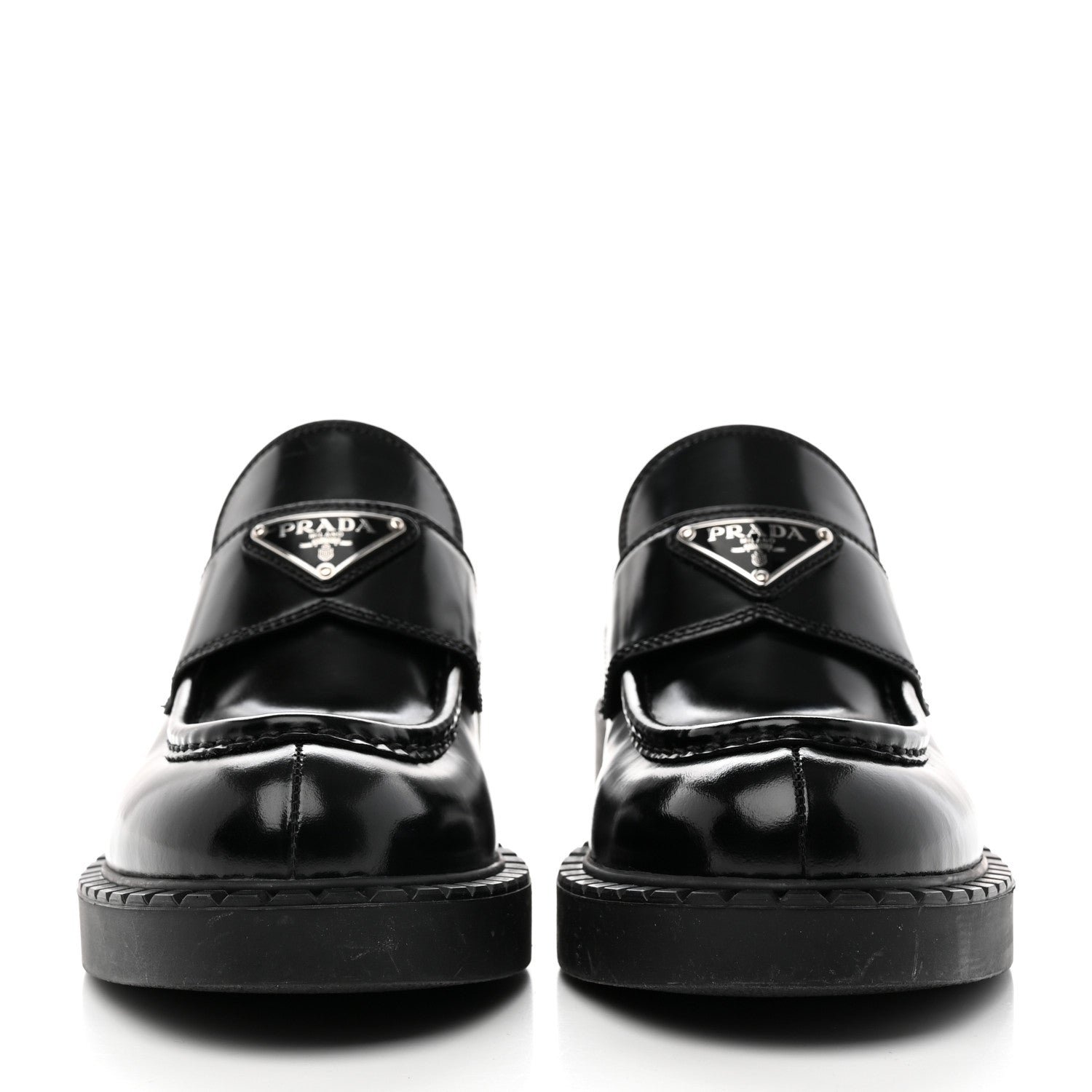 Prada Spazzolato Metal Triangle Logo 50mm Loafers 39 Black 2 of 13