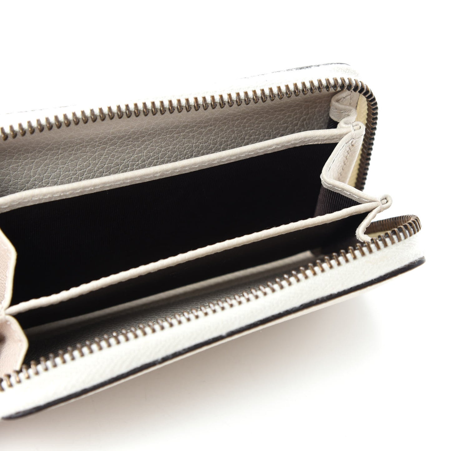 Calfskin Logo Zip Around Card Case White