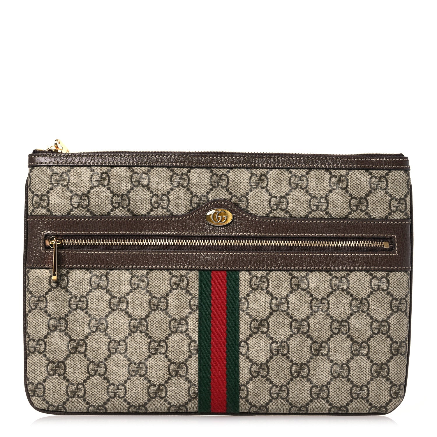 Gucci GG Supreme Monogram Large Ophidia Pouch Clutch Brown 1 of 10