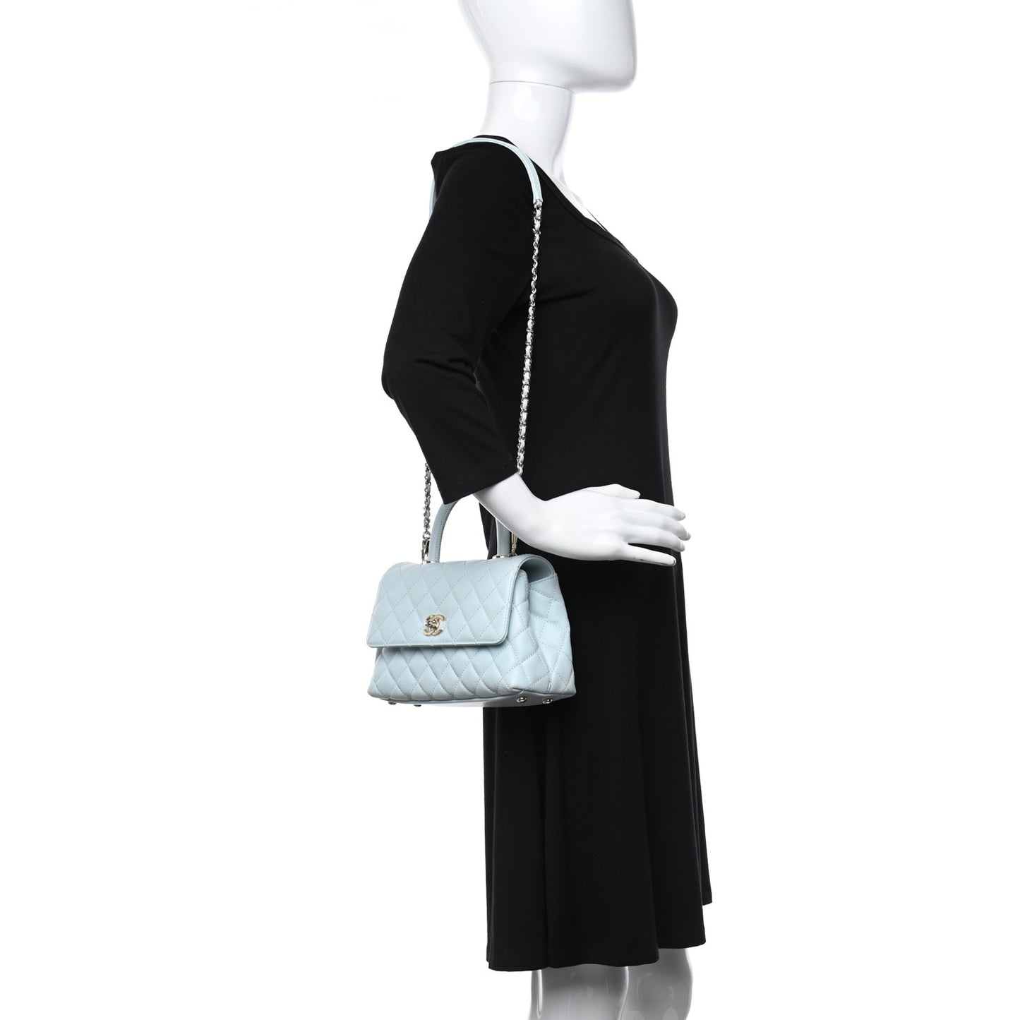 Caviar Quilted Mini Coco Handle Flap Light Blue
