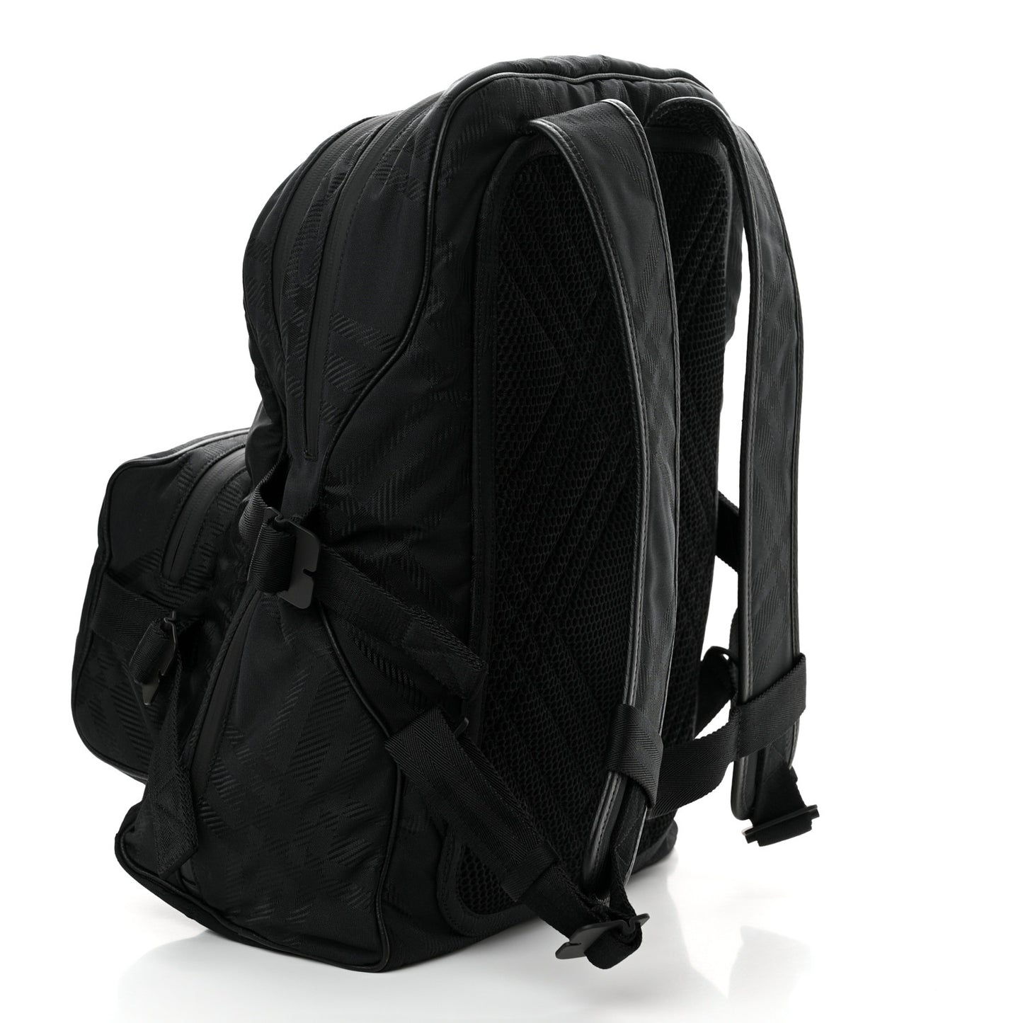 Nylon Jacquard Check Backpack Black