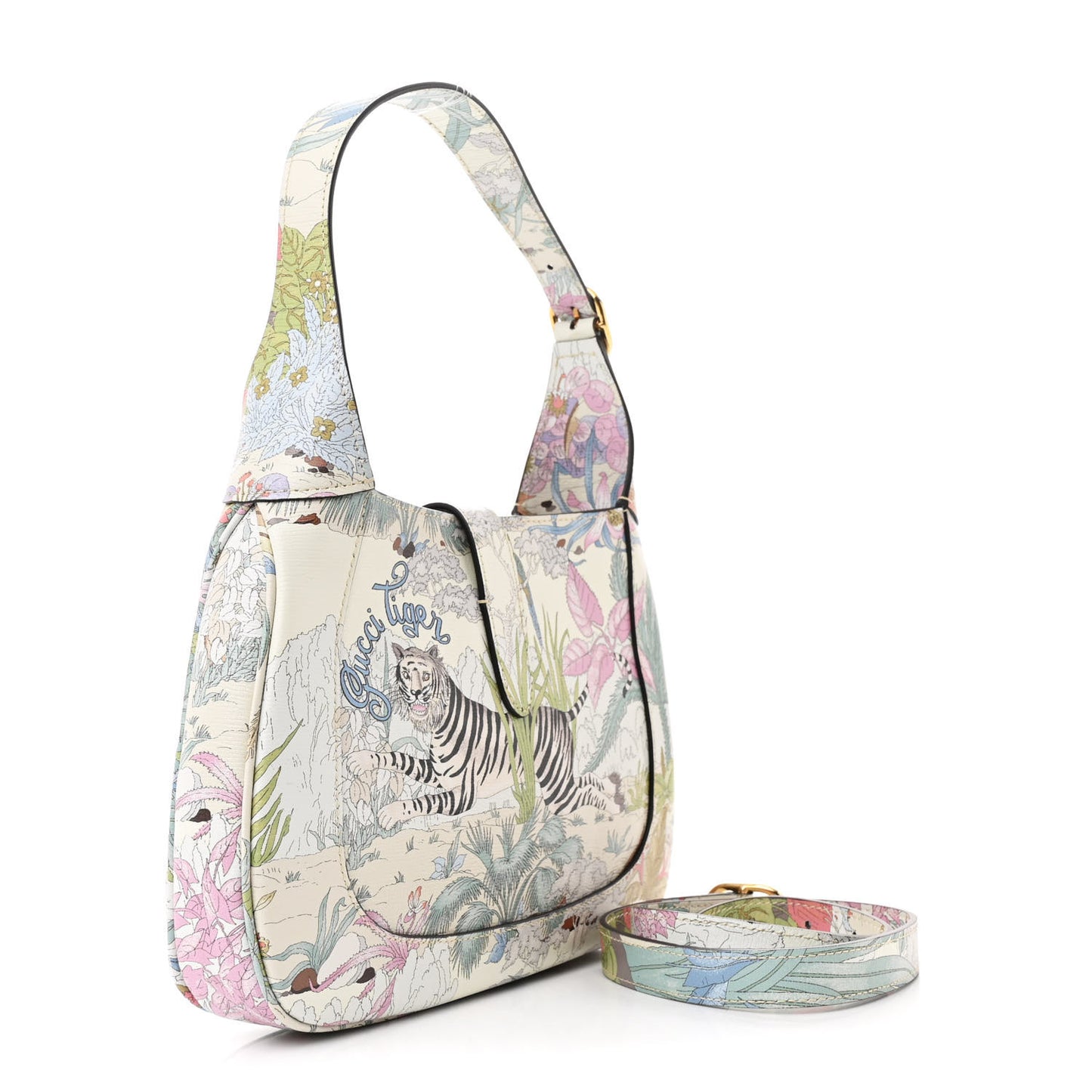 New Shangai Calfskin Tiger Savanah Small Jackie 1961 Hobo Chalky White Multicolor