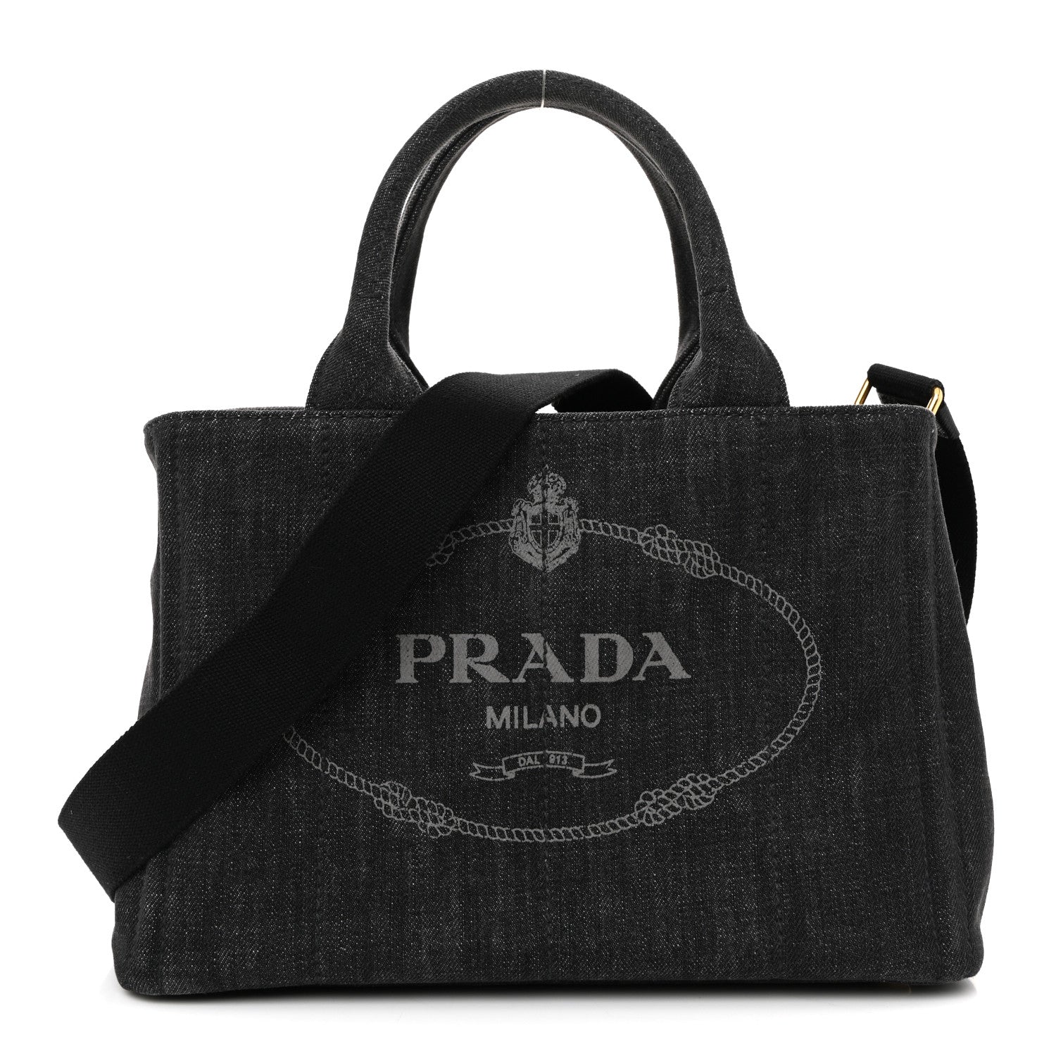 PRADA バック Prada Denim Small Logo Tote Black 1788839 – FASHIONPHILE