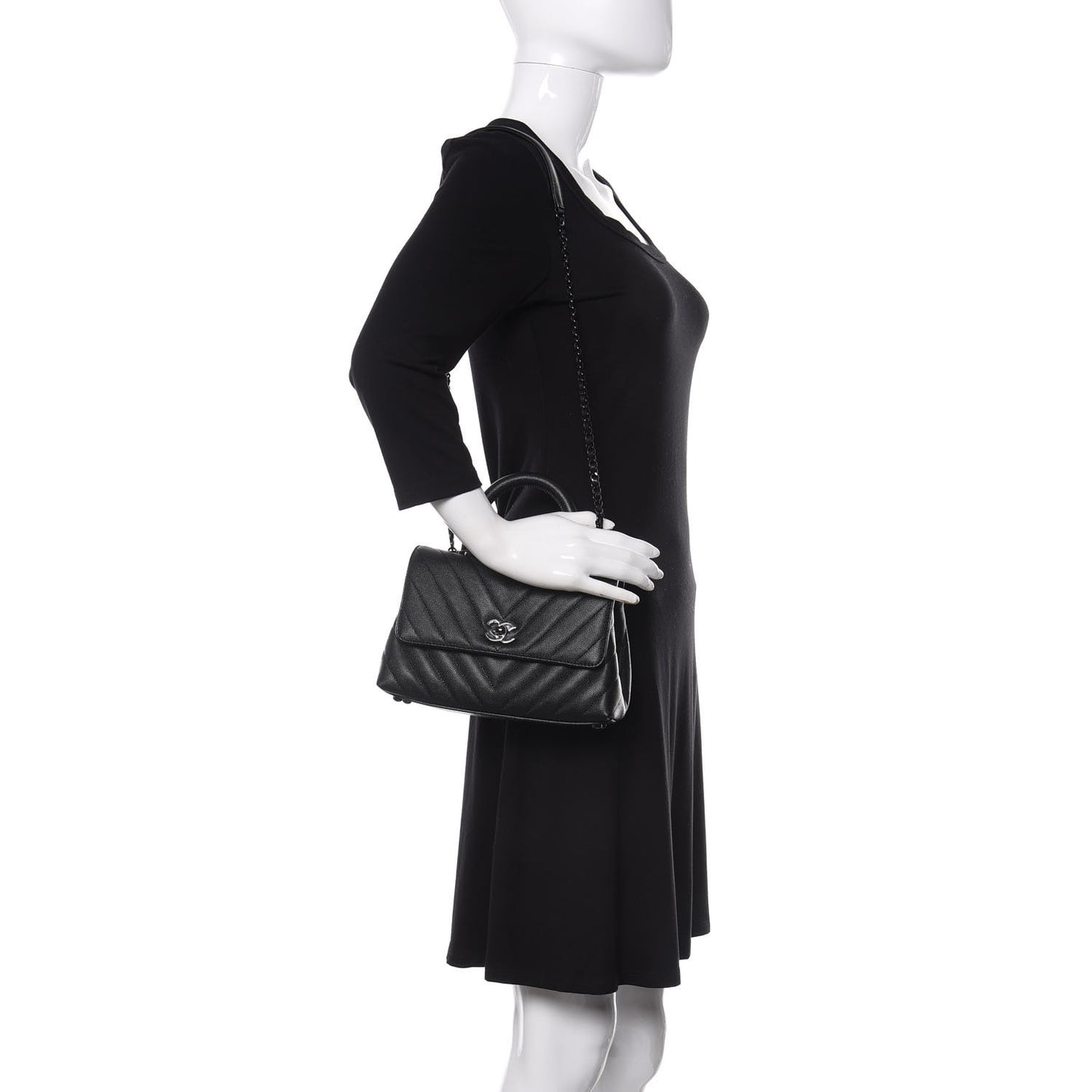 Caviar Chevron Quilted Mini Coco Handle Flap So Black