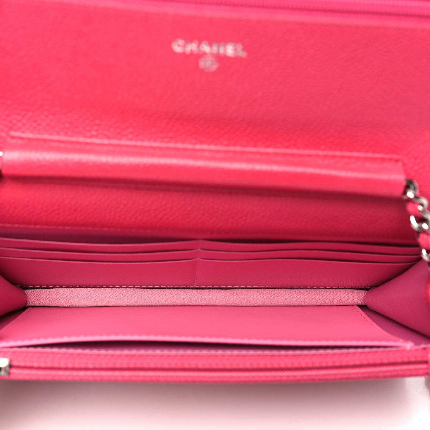 Caviar Enamel Button CC Wallet on Chain WOC Dark Pink