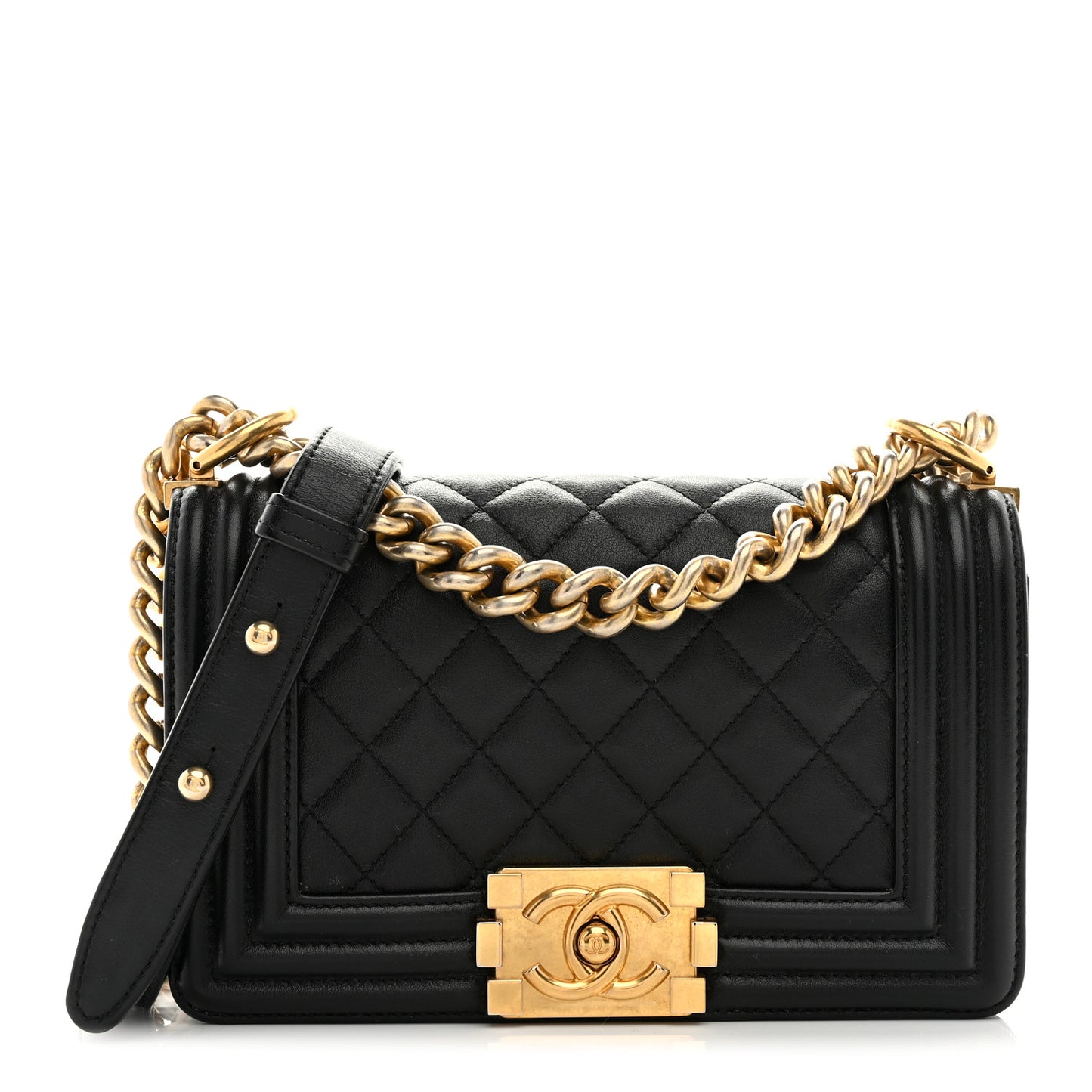 Lambskin Quilted Small Boy Flap Black