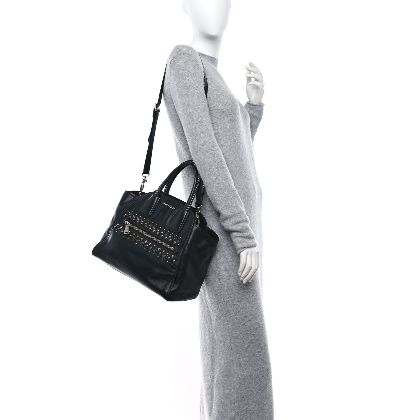 Soft Calf Studded Top Handle Bag Black