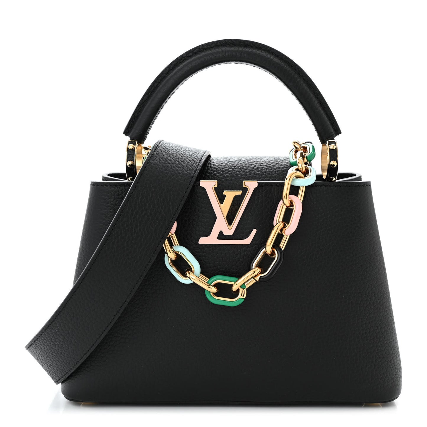 Taurillon Enamel Chain Capucines BB Black Multicolor