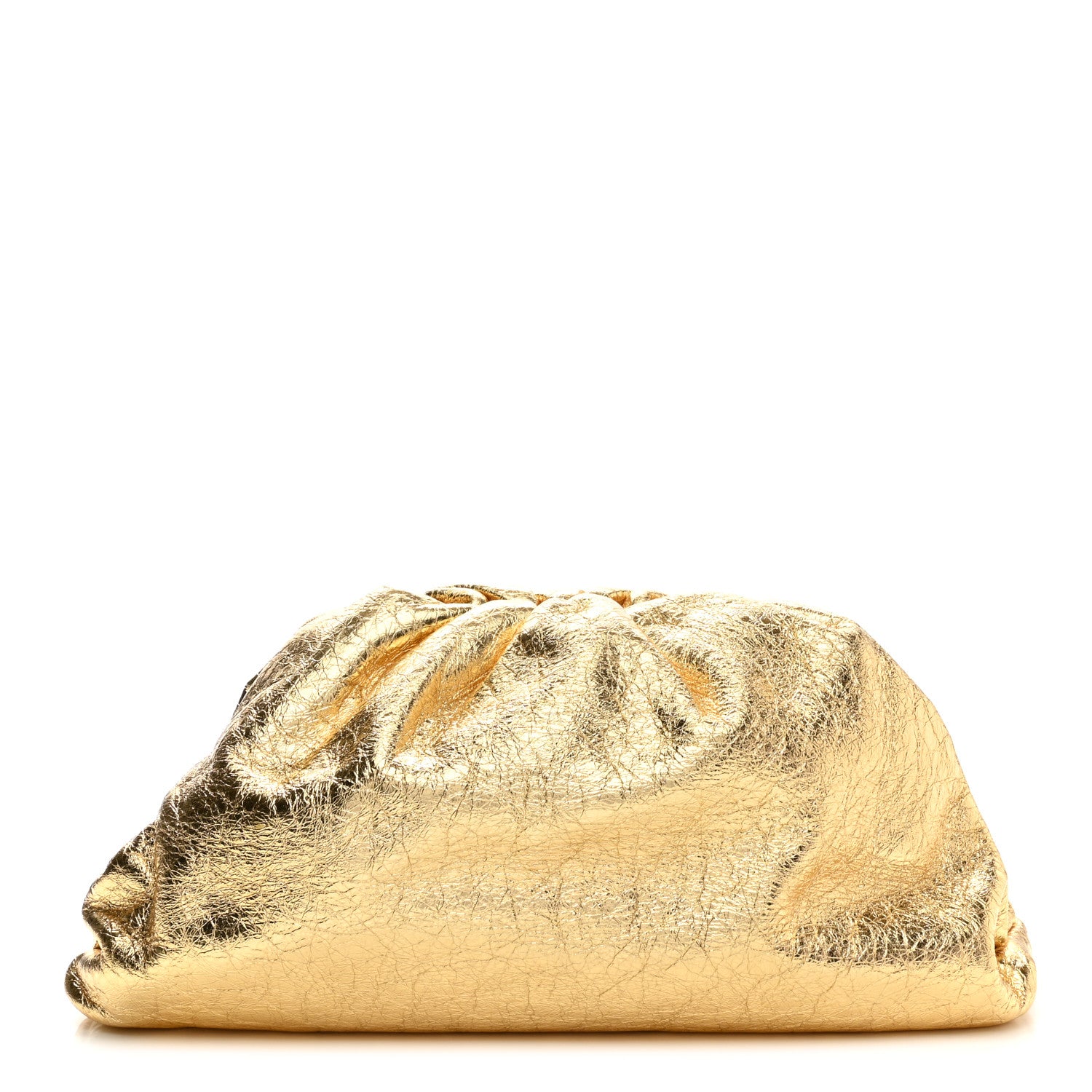 Bottega Veneta Metallic Crinkled Lambskin The Pouch Oversized Clutch Oro 1 of 7