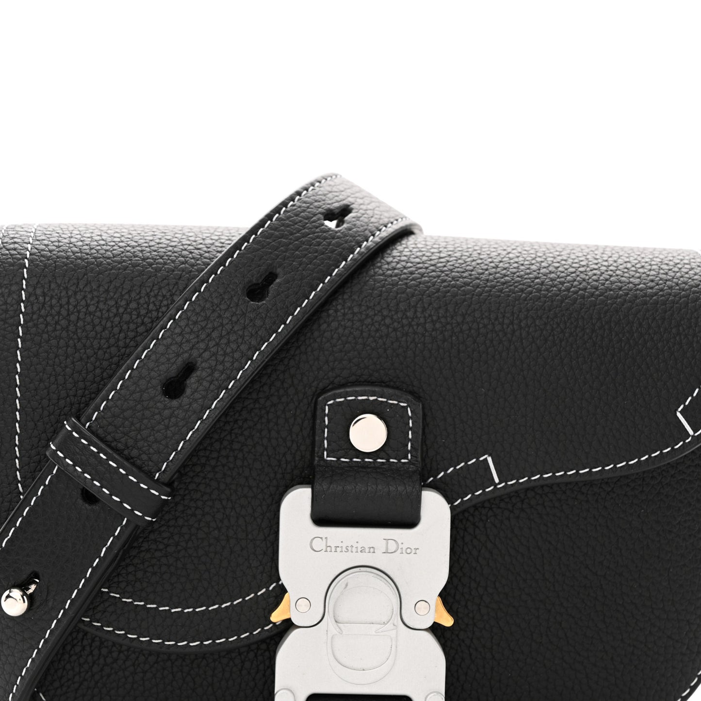 Grained Calfskin Saddle Pouch With Strap Black