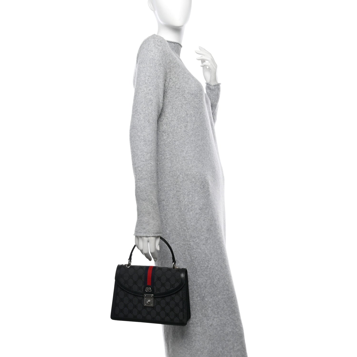 Gucci X BALENCIAGA BB Supreme Monogram Web Small Top Handle Bag Black 2 of 12